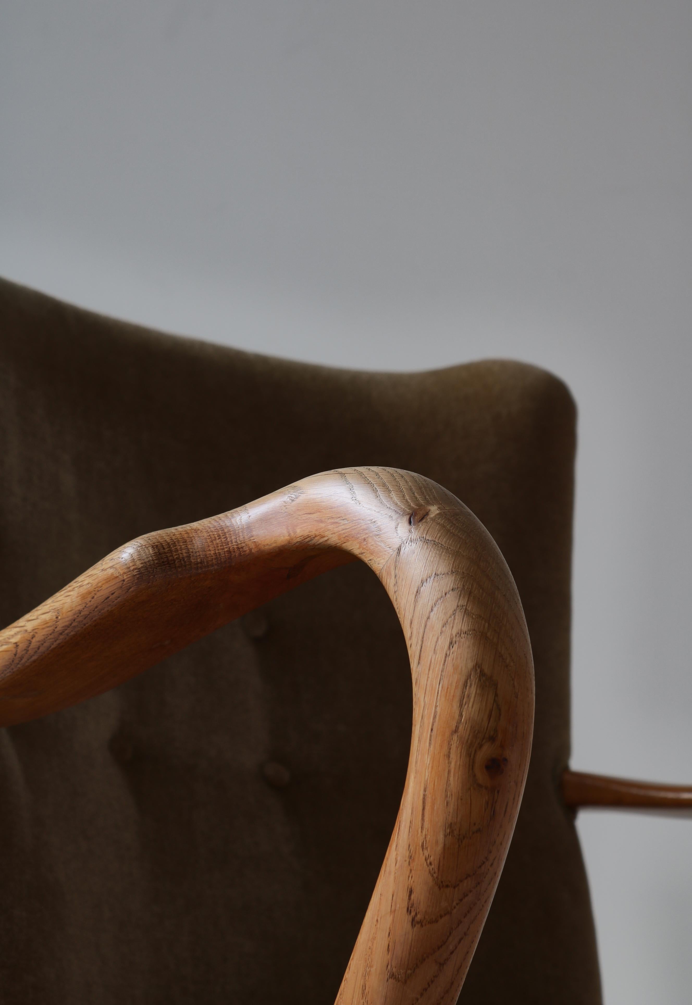 Easy Chair in Oak & Velour by Alfred Christensen for Slagelse Møbelværk, 1950s For Sale 9