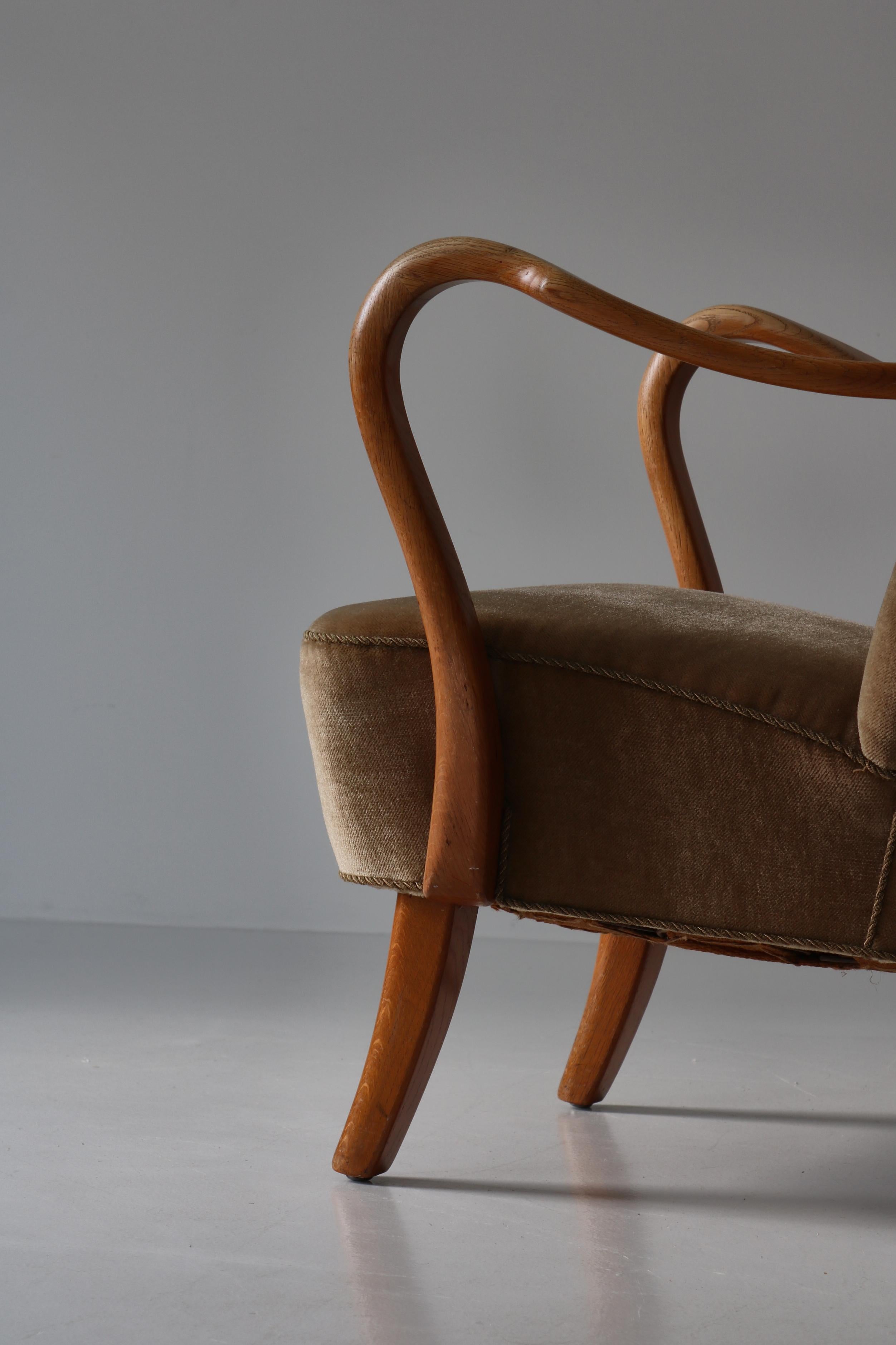 Easy Chair in Oak & Velour by Alfred Christensen for Slagelse Møbelværk, 1950s For Sale 10