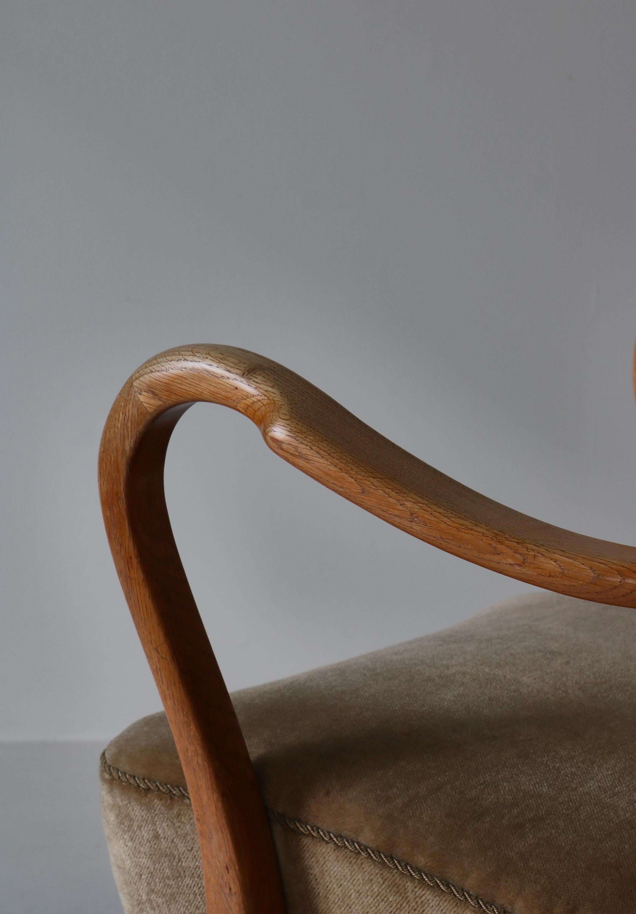 Mid-20th Century Easy Chair in Oak & Velour by Alfred Christensen for Slagelse Møbelværk, 1950s For Sale