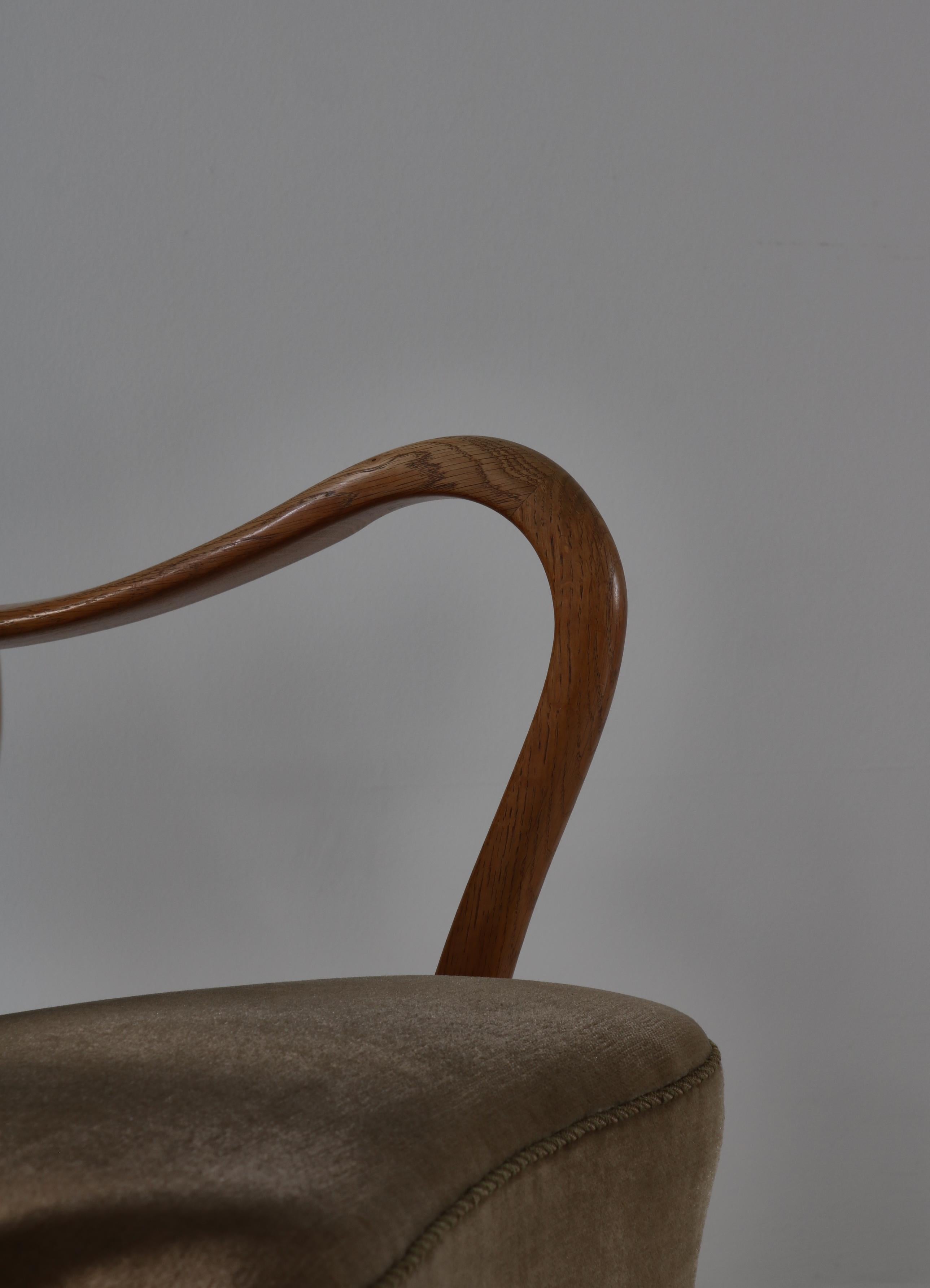 Easy Chair in Oak & Velour by Alfred Christensen for Slagelse Møbelværk, 1950s For Sale 1
