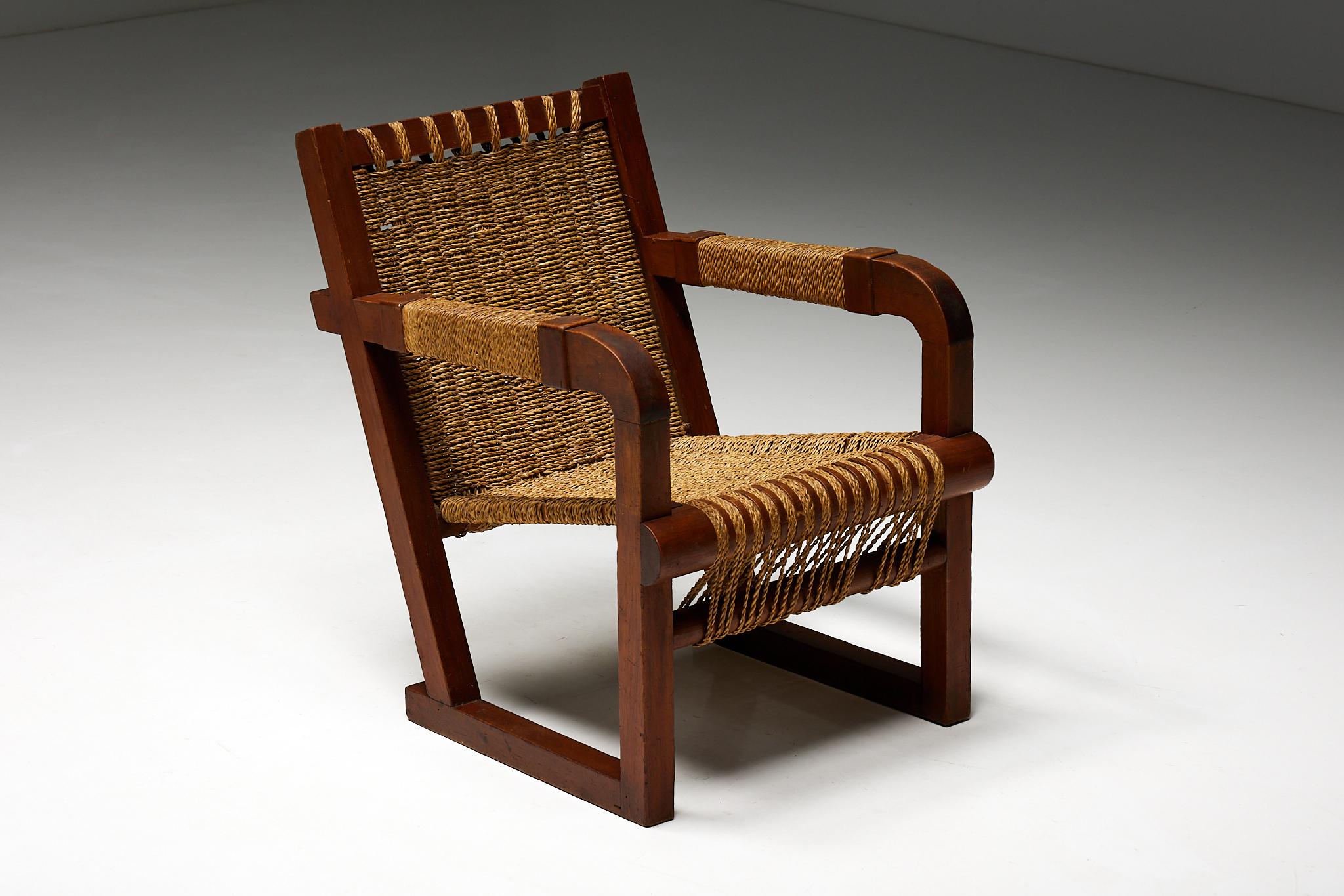 Easy Chair in Rope and Pitch Pine, France, 1930s 1