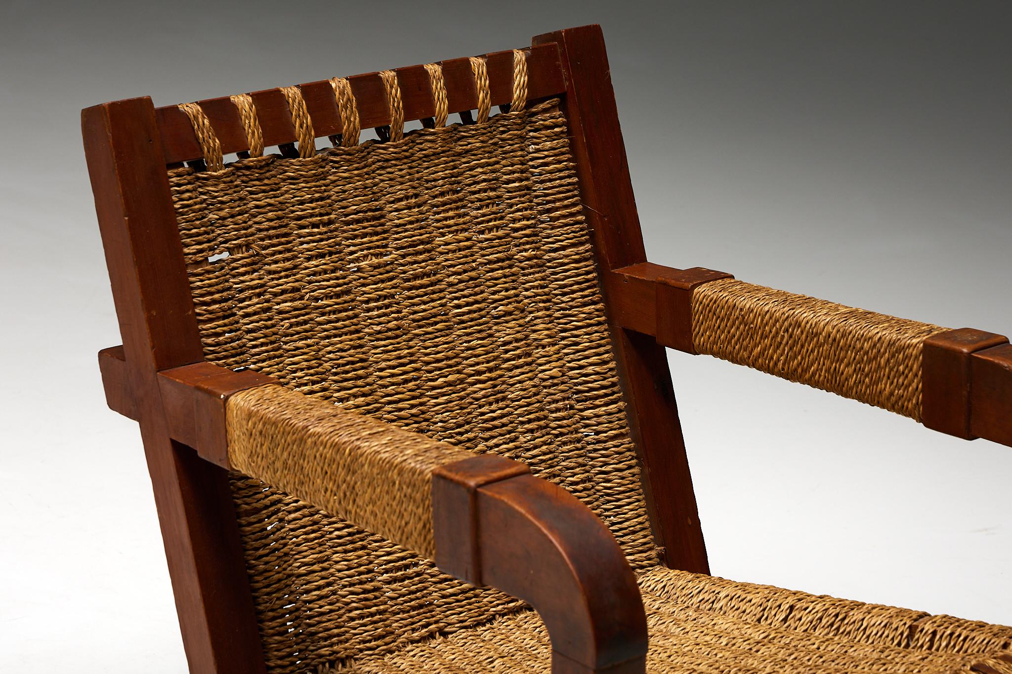 Easy Chair in Rope and Pitch Pine, France, 1930s 2