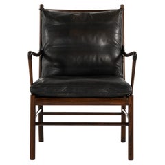 Easy Chair aus Palisanderholz, geflochtenem Rohr und Originalleder von Ole Wanscher, 1960er Jahre