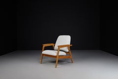 Easy Chair in Solid Oak and Re-Upholstered Bouclé Fabric, France, 1950s