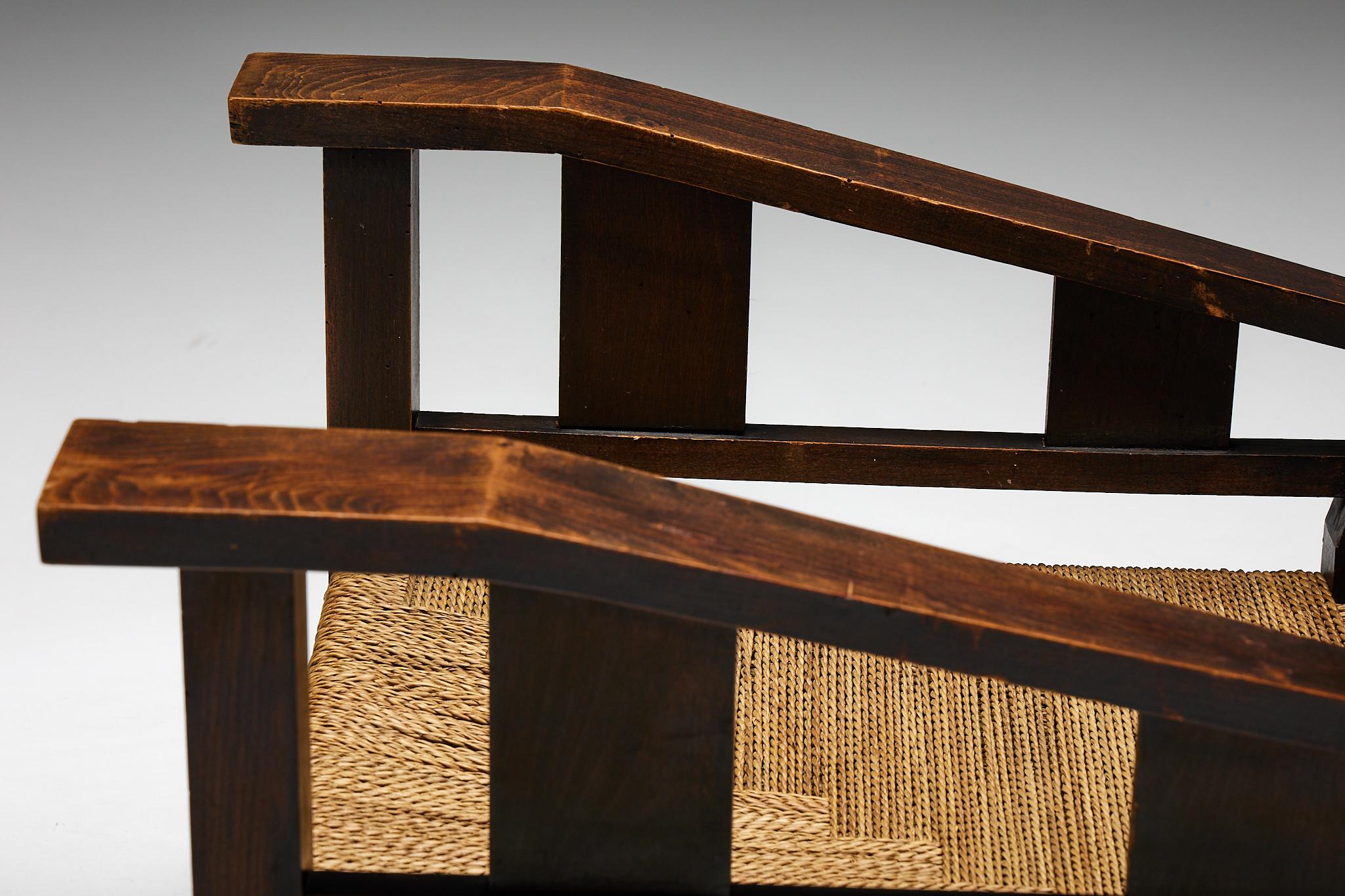 Sillón de madera maciza y cuerda, Francia, años 30 en venta 2