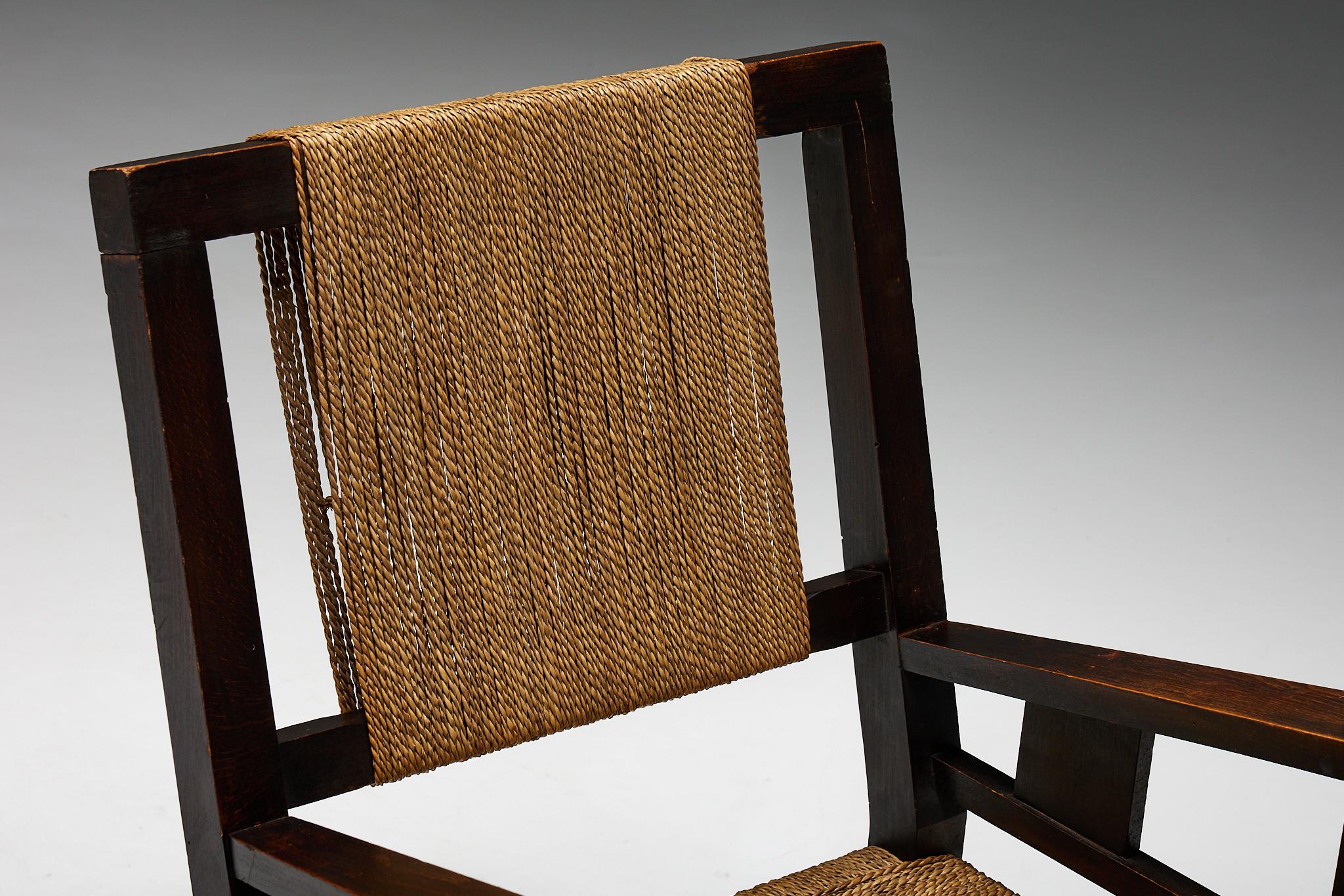 Easy Chair in Solid Wood and Rope, France, 1930s For Sale 5