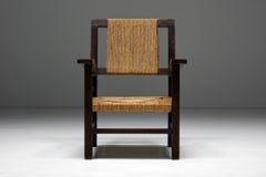 Fauteuil en bois massif et corde, France, années 1930
