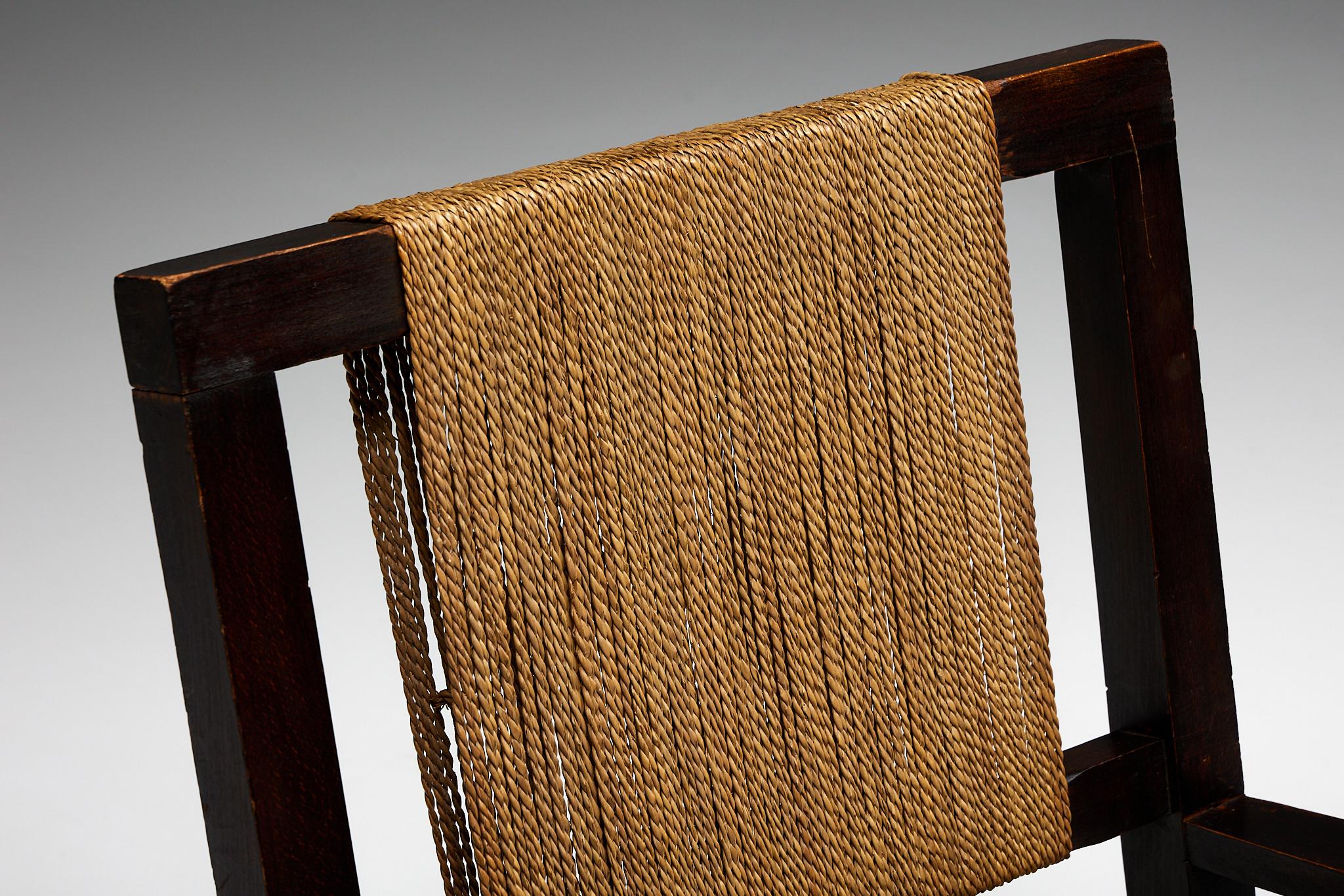 Hand-Woven Easy Chair in Solid Wood and Rope, France, 1930s For Sale