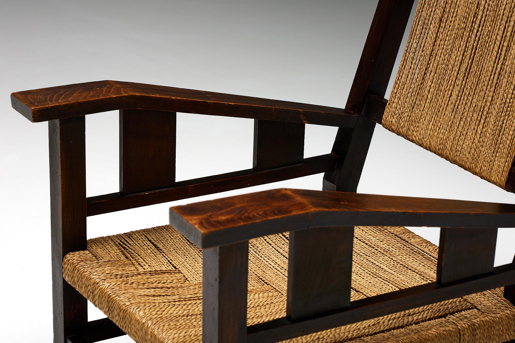 Easy Chair aus Massivholz und Seil, Frankreich, 1930er Jahre im Angebot 1