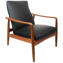 Easy Chair in Teak and Black Leather Designed by Søren Ladefoged in the 1960s