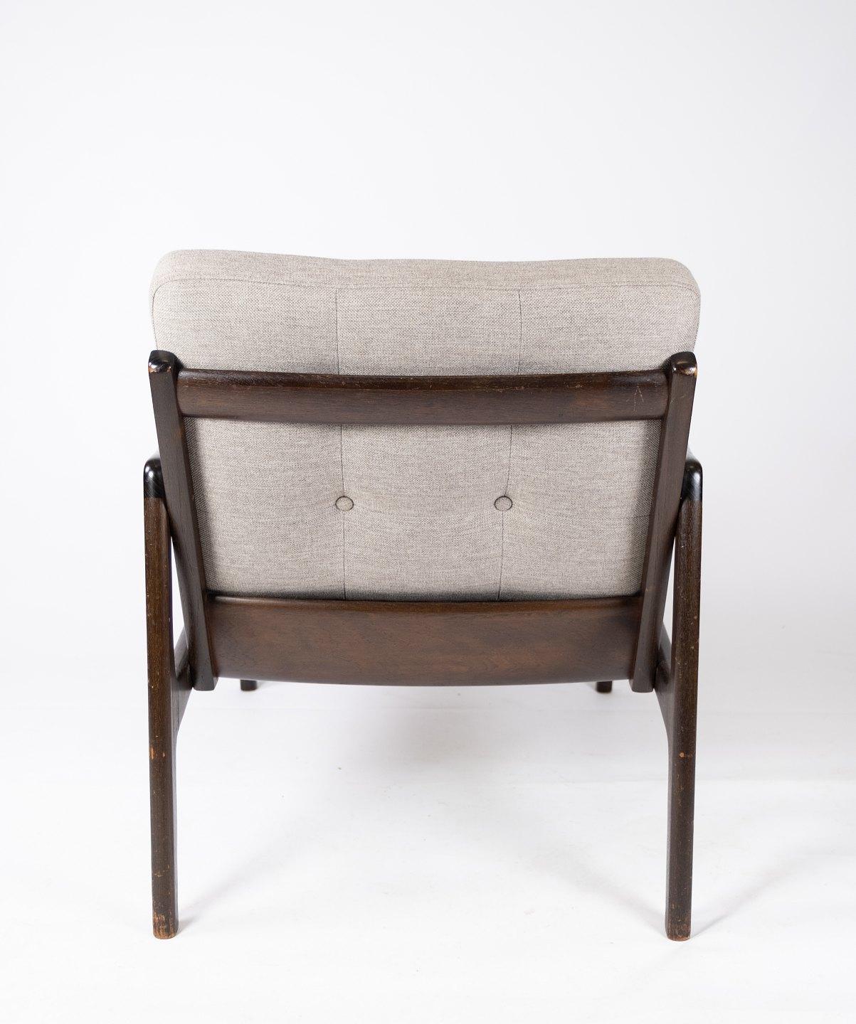 Easy Chair in Teak and Newly Upholstered Grey Wool Seats by Kai Kristiansen In Good Condition For Sale In Lejre, DK