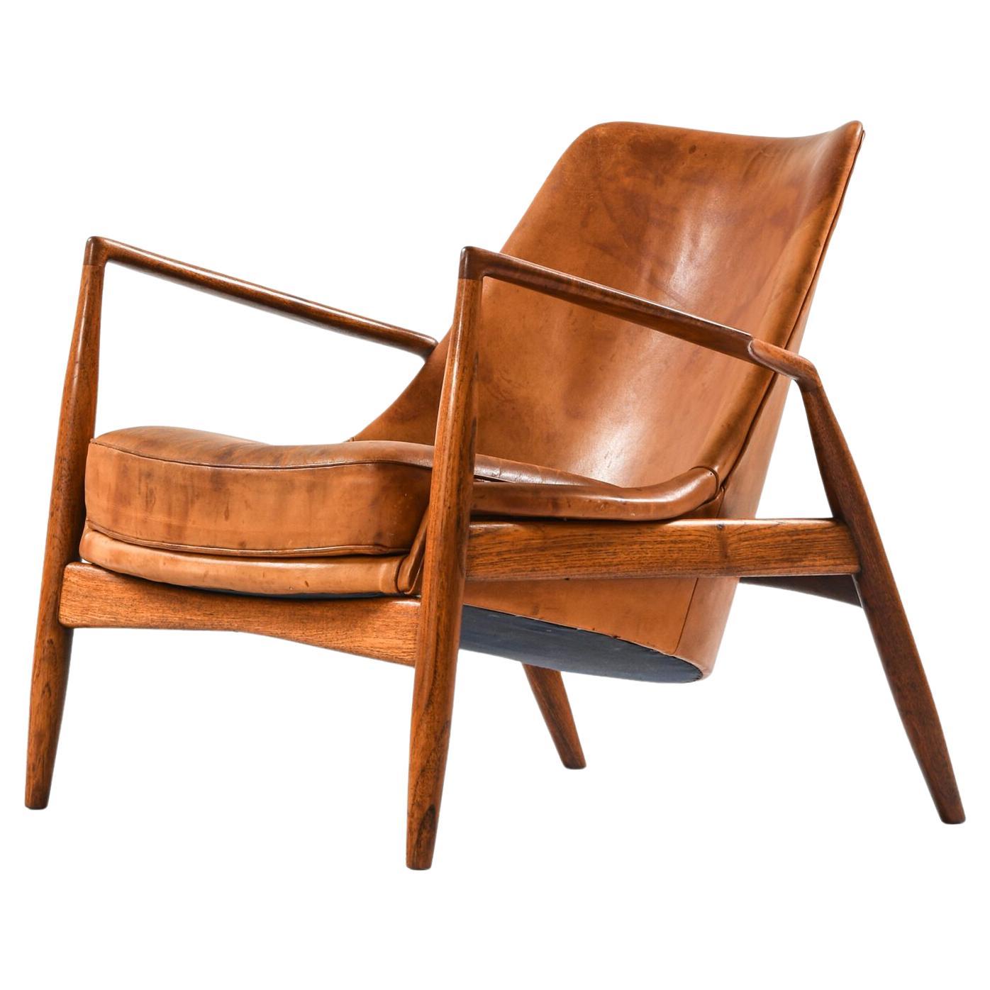 Easy Chair in Teak and Original Cognac Leather by Ib Kofod-Larsen, 1950s
