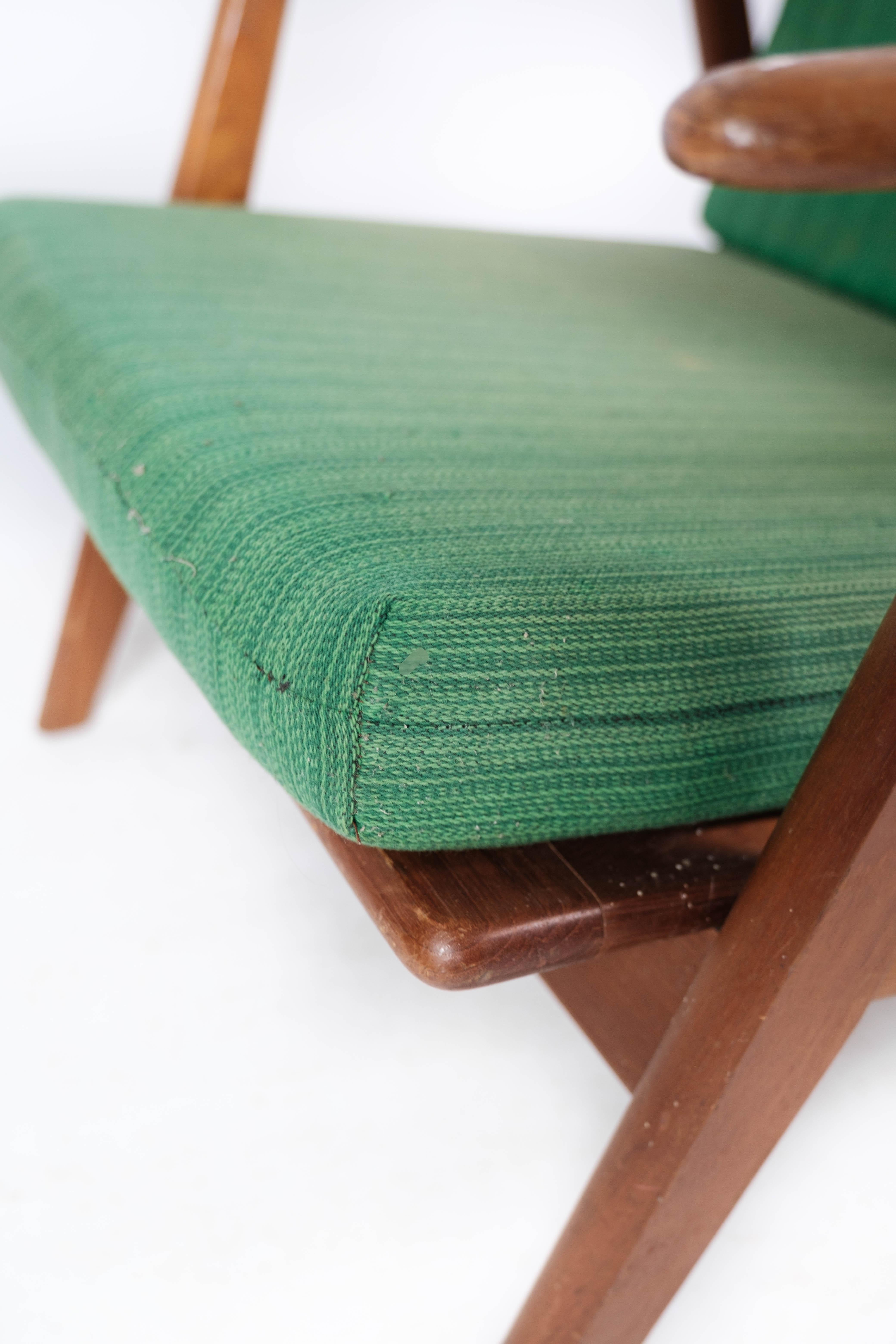 Sessel aus Teakholz und mit grüner Polsterung im dänischen Design der 1960er Jahre (Wolle) im Angebot