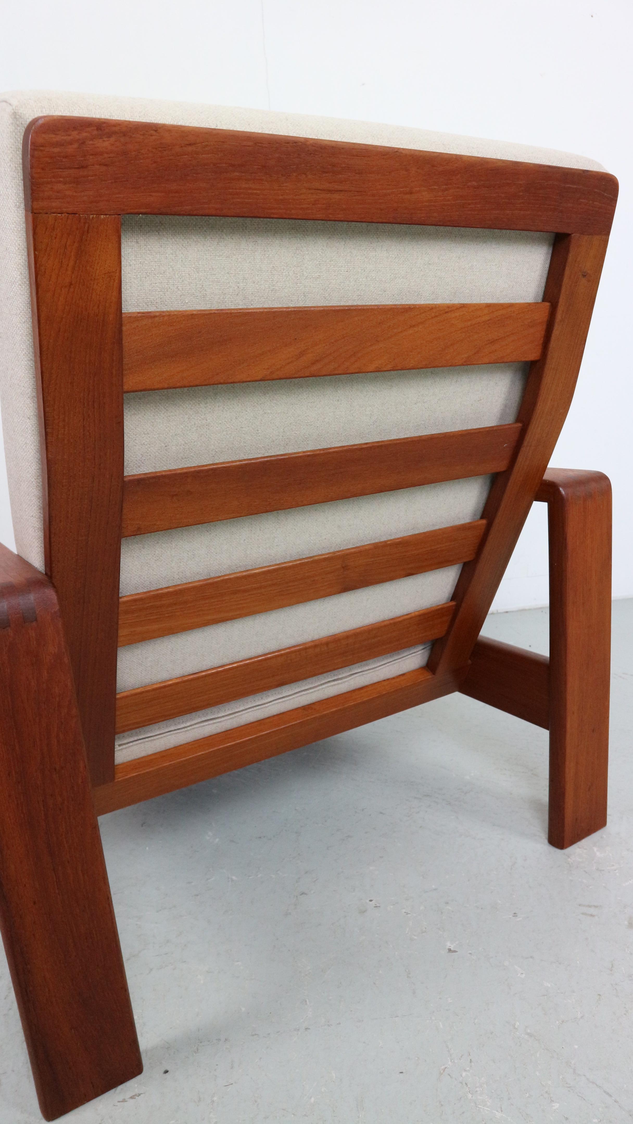 Wool Easy Chair in Teak from EMC Møbler, Denmark 1960s, Newly Upholstered