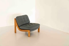 Easy Chair in Wood and Blue Fabric, 1970s