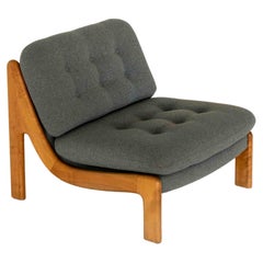 Easy Chair in Wood and Blue Fabric, 1970s