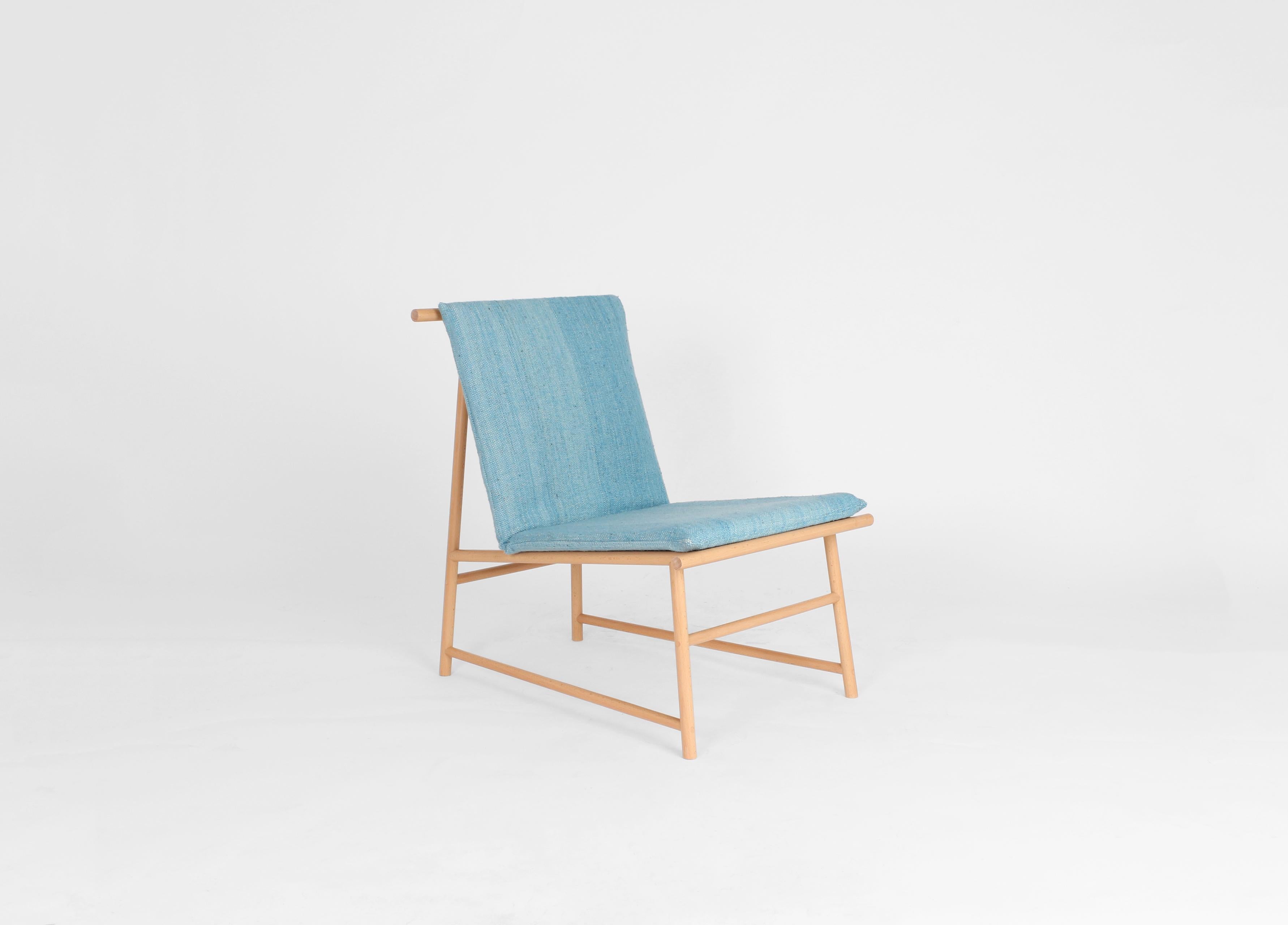 Minimalist Easy Chair, Lounge Chair in Beech Wood with Fabric Seat For Sale