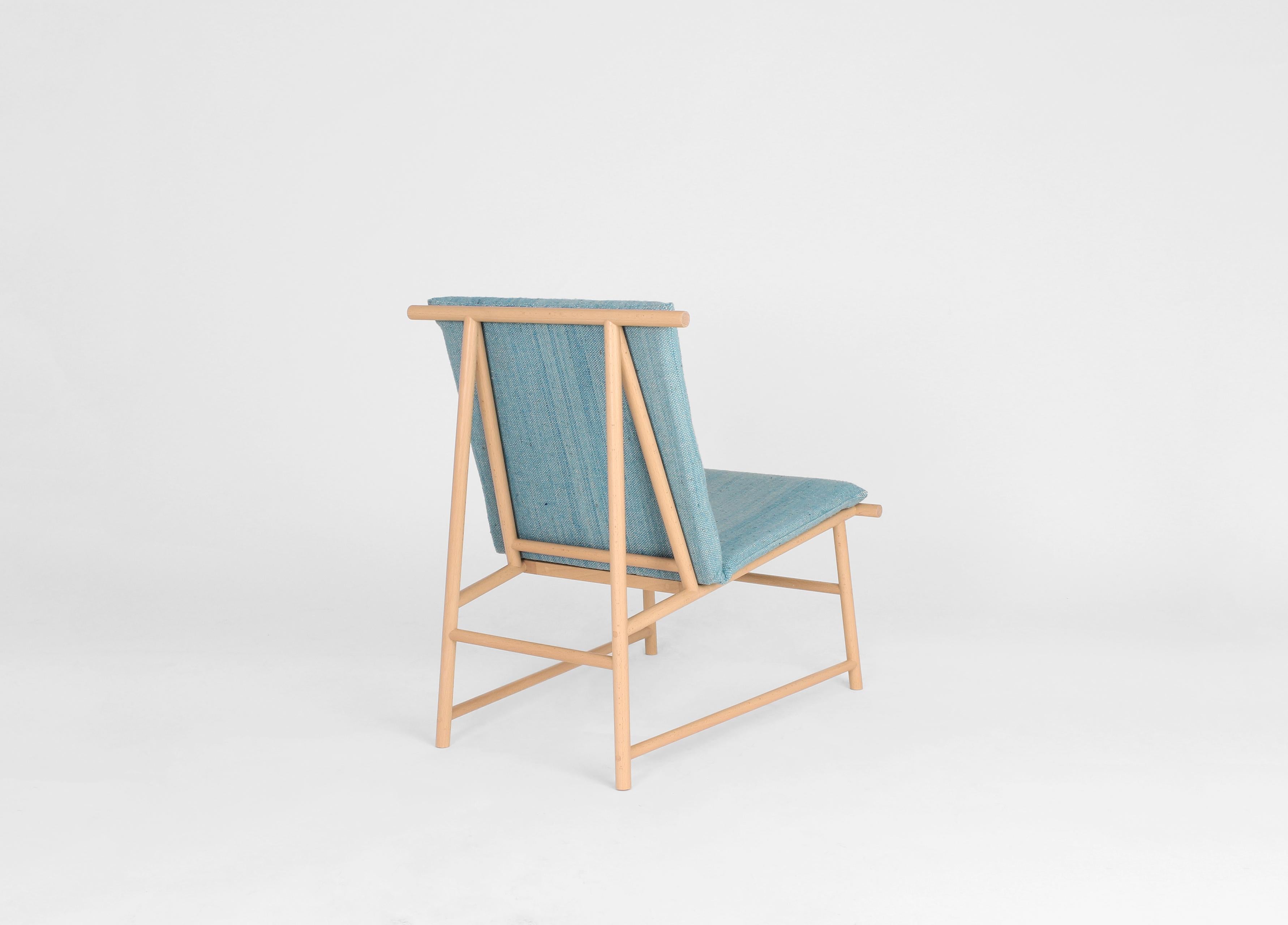 Mexican Easy Chair, Lounge Chair in Beech Wood with Fabric Seat For Sale
