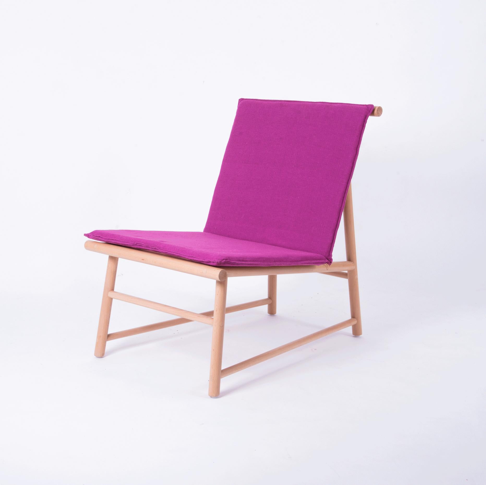 Hand-Crafted Easy Chair, Lounge Chair in Beech Wood with Fabric Seat For Sale