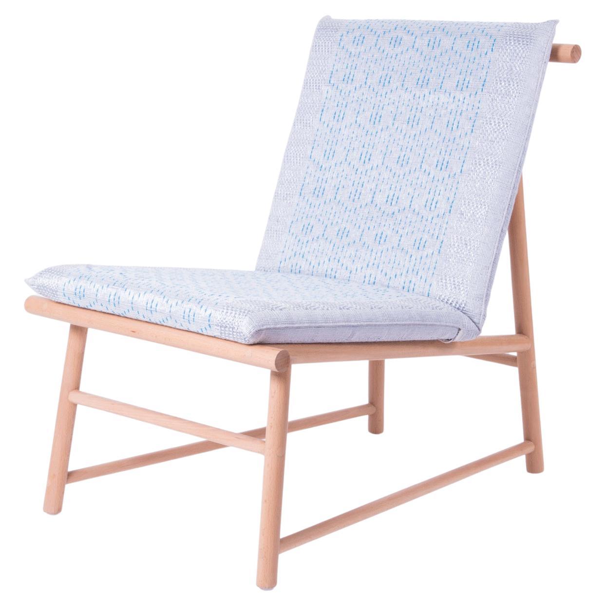 Sessel ohne Armlehne, Loungesessel aus Buchenholz mit handgefertigtem Raffia-Textil in PedalLoom