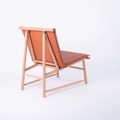Contemporary Handmade Chair in Beech Wood with Natural Leather Seat
