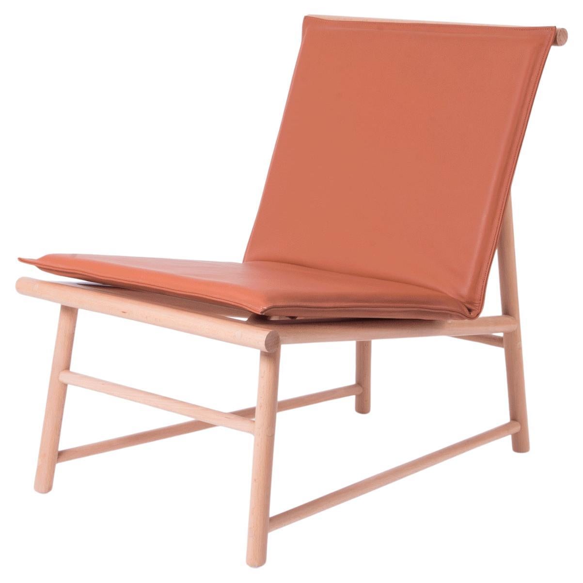 Easy Chair, Lounge Chair in Beech Wood with Natural Leather Seat