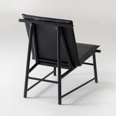 Contemporary Handmade Chair in Black Beech Wood with Natural Leather Seat