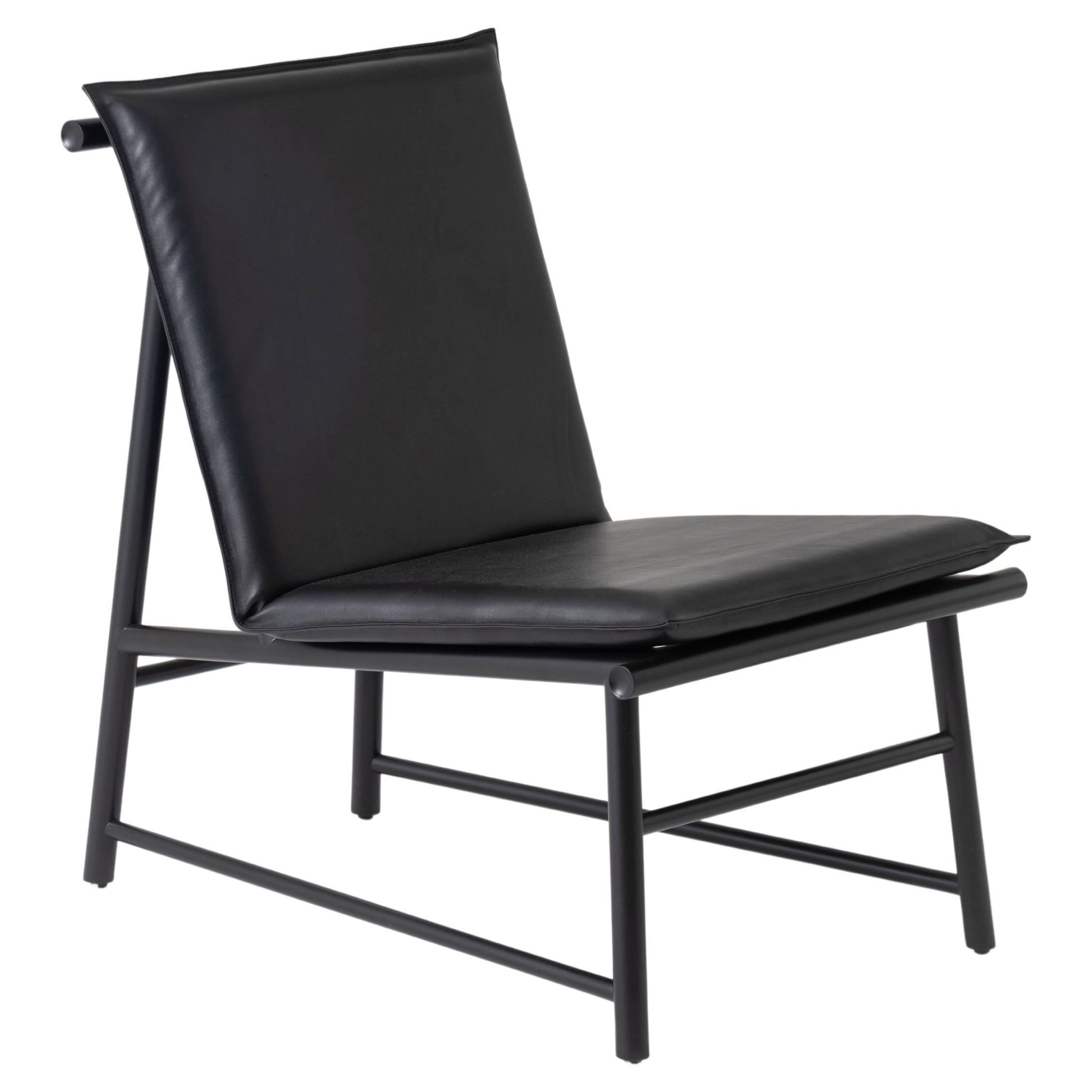 Easy Chair, Lounge Chair in Black Beechwood with Natural Leather Seat For Sale