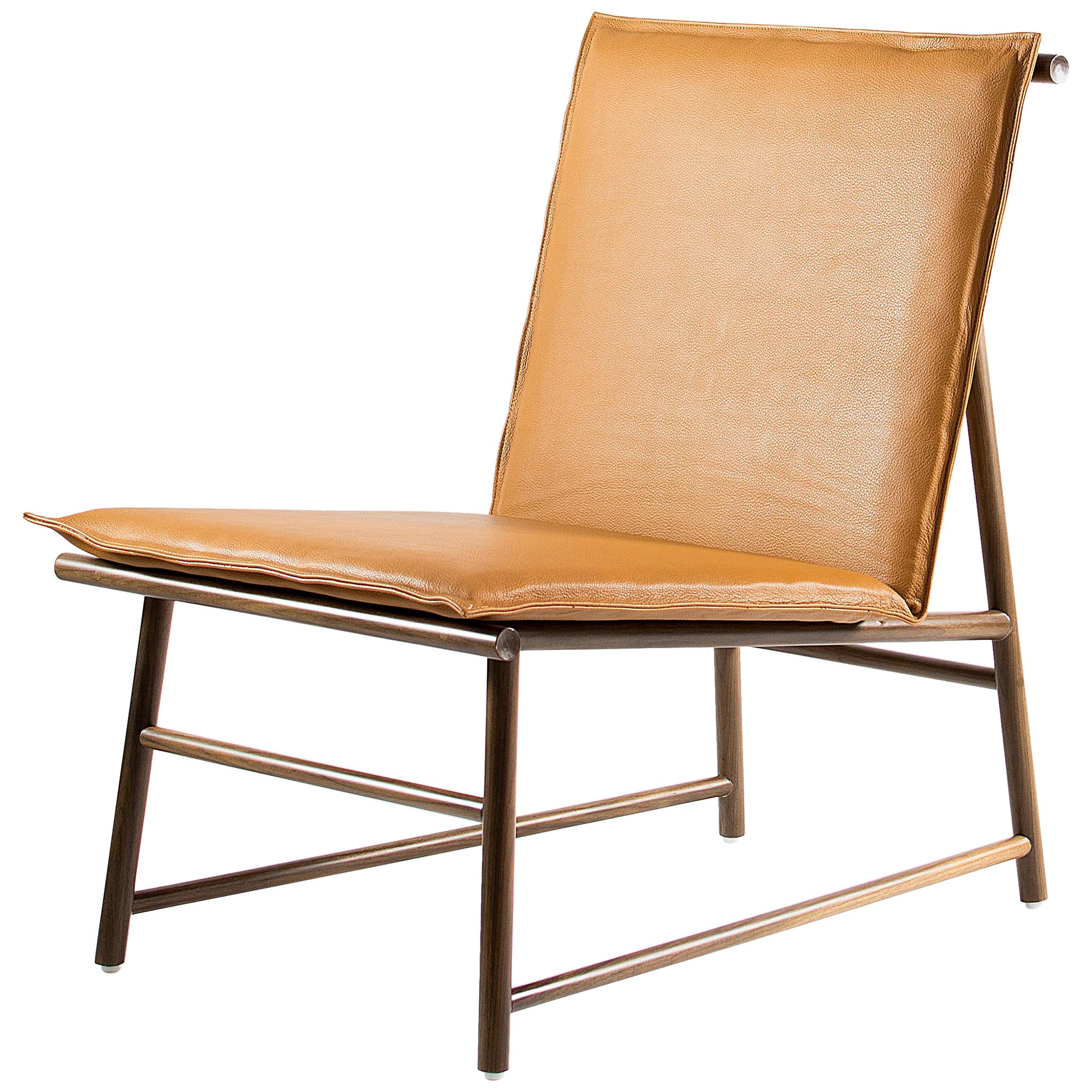 Easy Chair, Lounge Chair in Walnut Wood with Natural Leather Seat