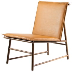 Contemporary Mexican Easy Chair in Walnut Wood and Natural Leather Seat