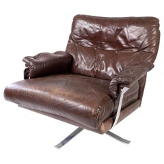Easy Chair Made In Patinated Brown Leather By Arne Norell From 1970s