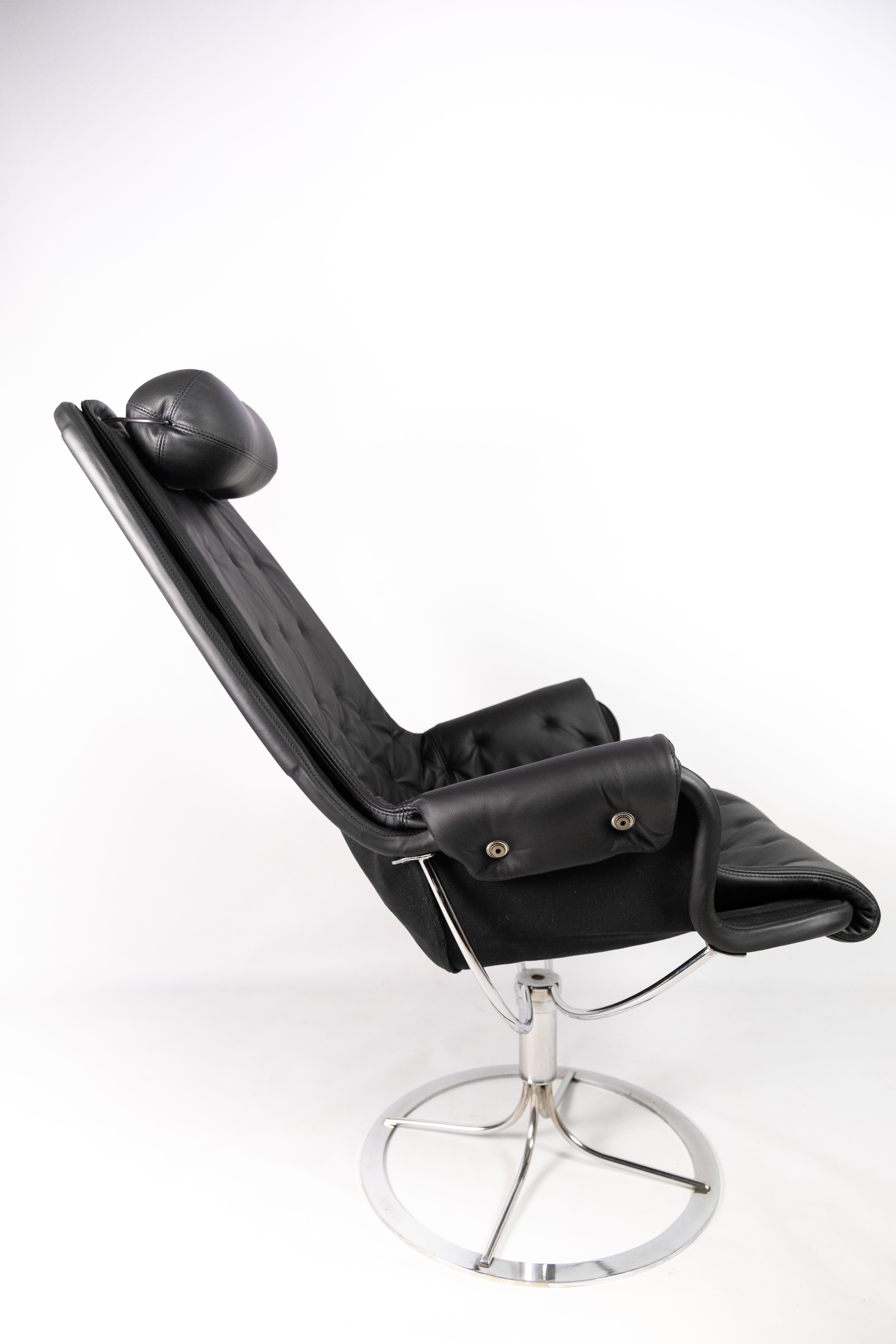Swedish Easy Chair, Model Jetson 69, in Black Leather Designed by Bruno Mathsson, 1970s