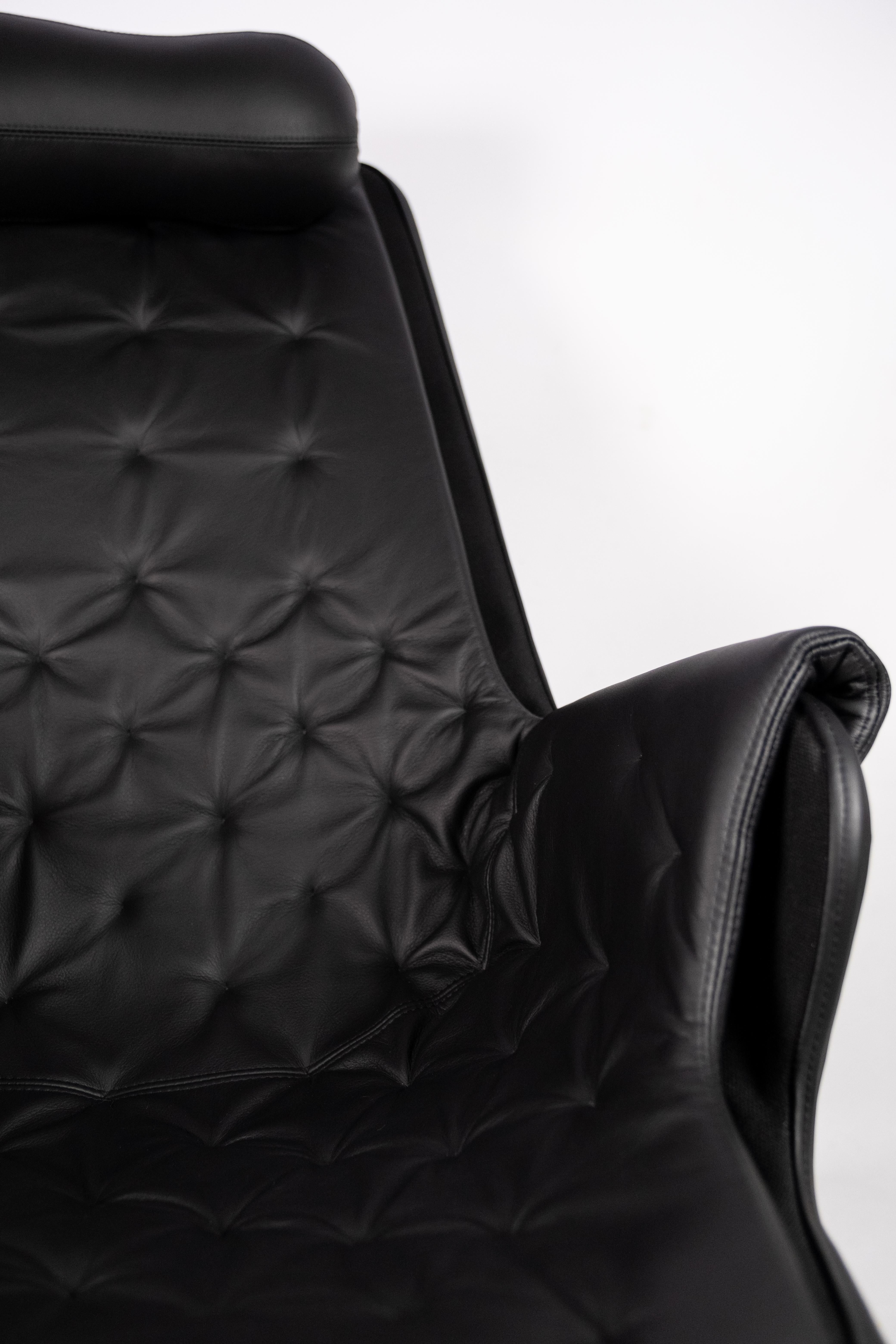 Mid-20th Century Easy Chair, Model Jetson 69, in Black Leather Designed by Bruno Mathsson, 1970s