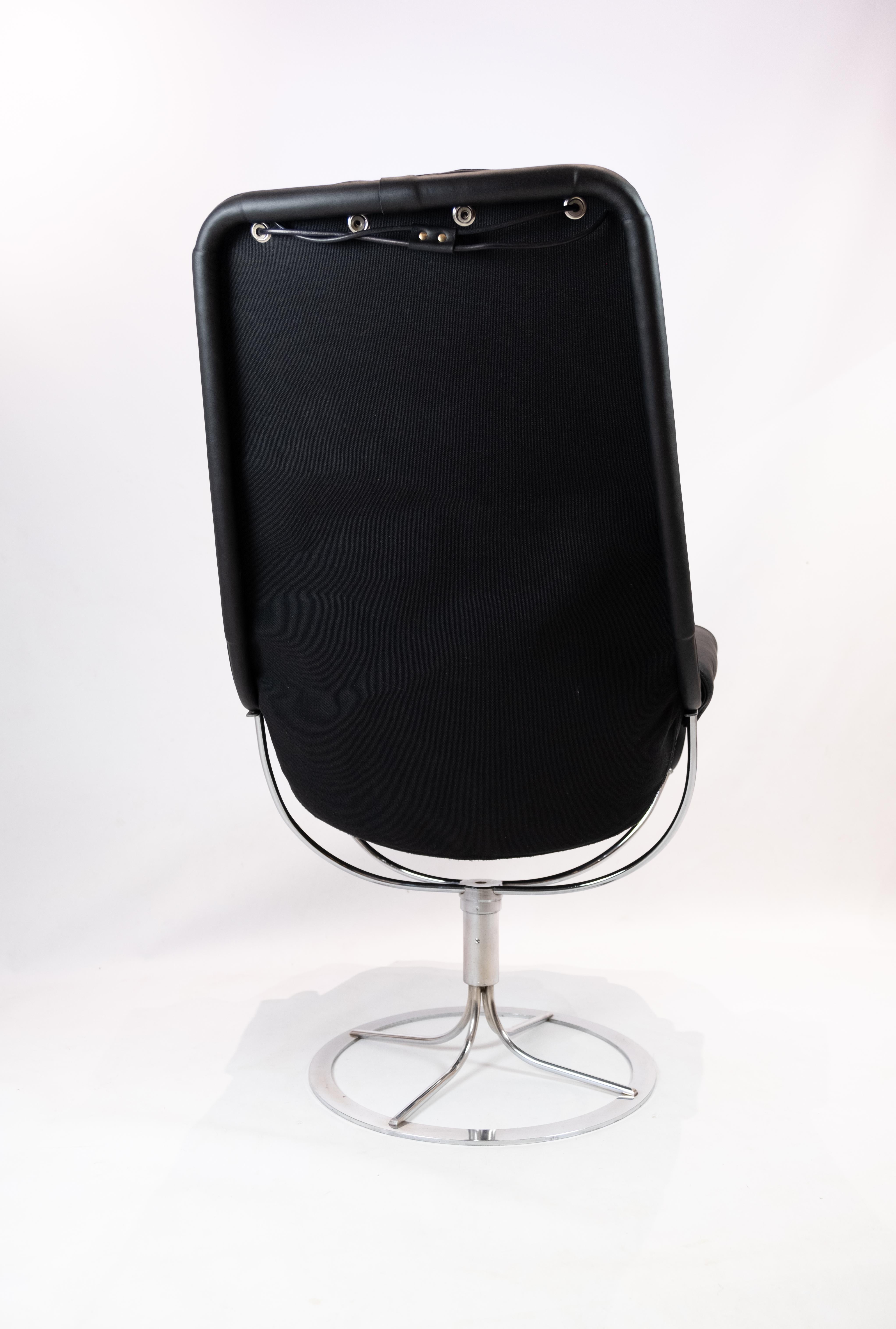 Easy Chair, Model Jetson 69, in Black Leather Designed by Bruno Mathsson, 1970s 1