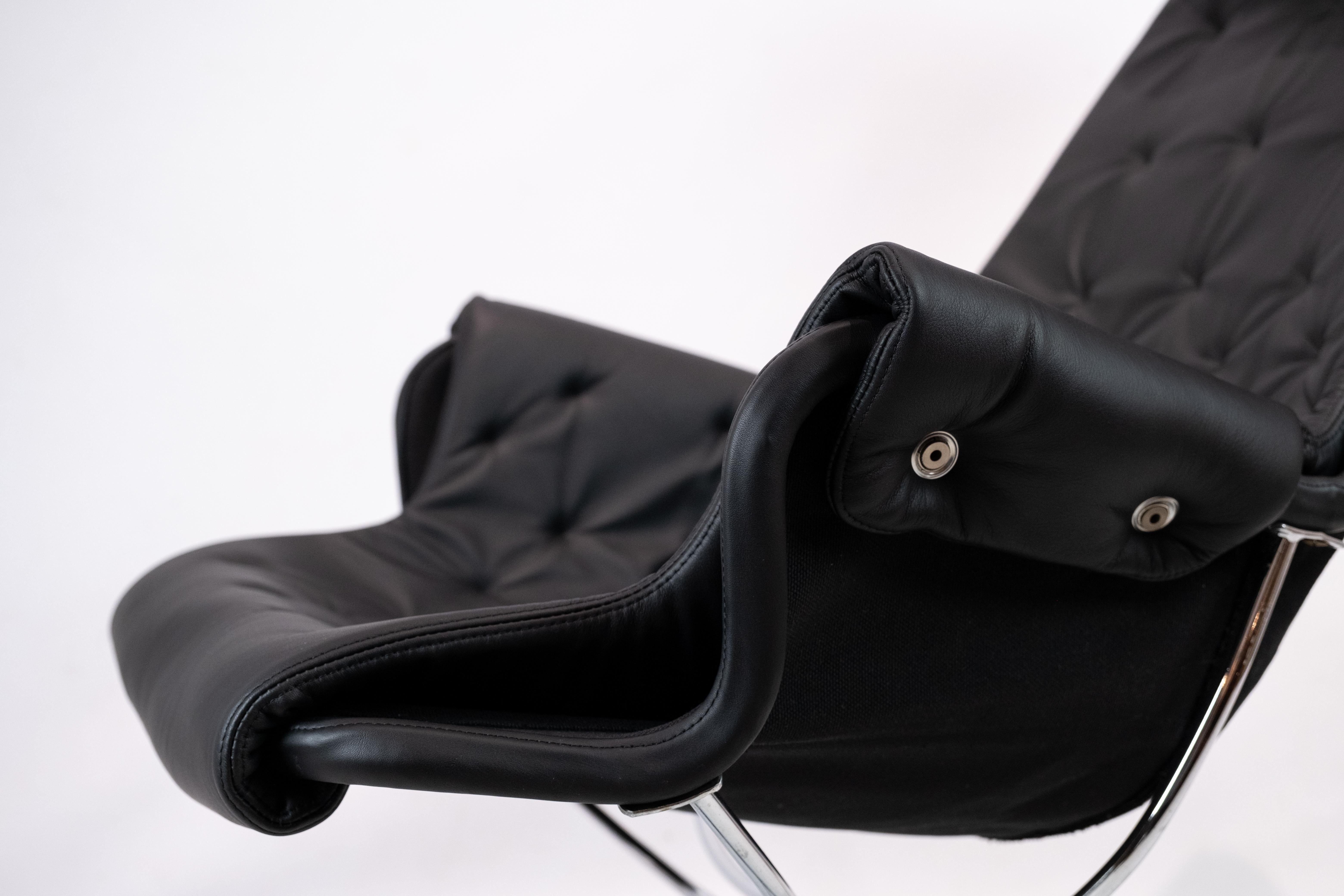 Easy Chair, Model Jetson 69, in Black Leather Designed by Bruno Mathsson, 1970s 3