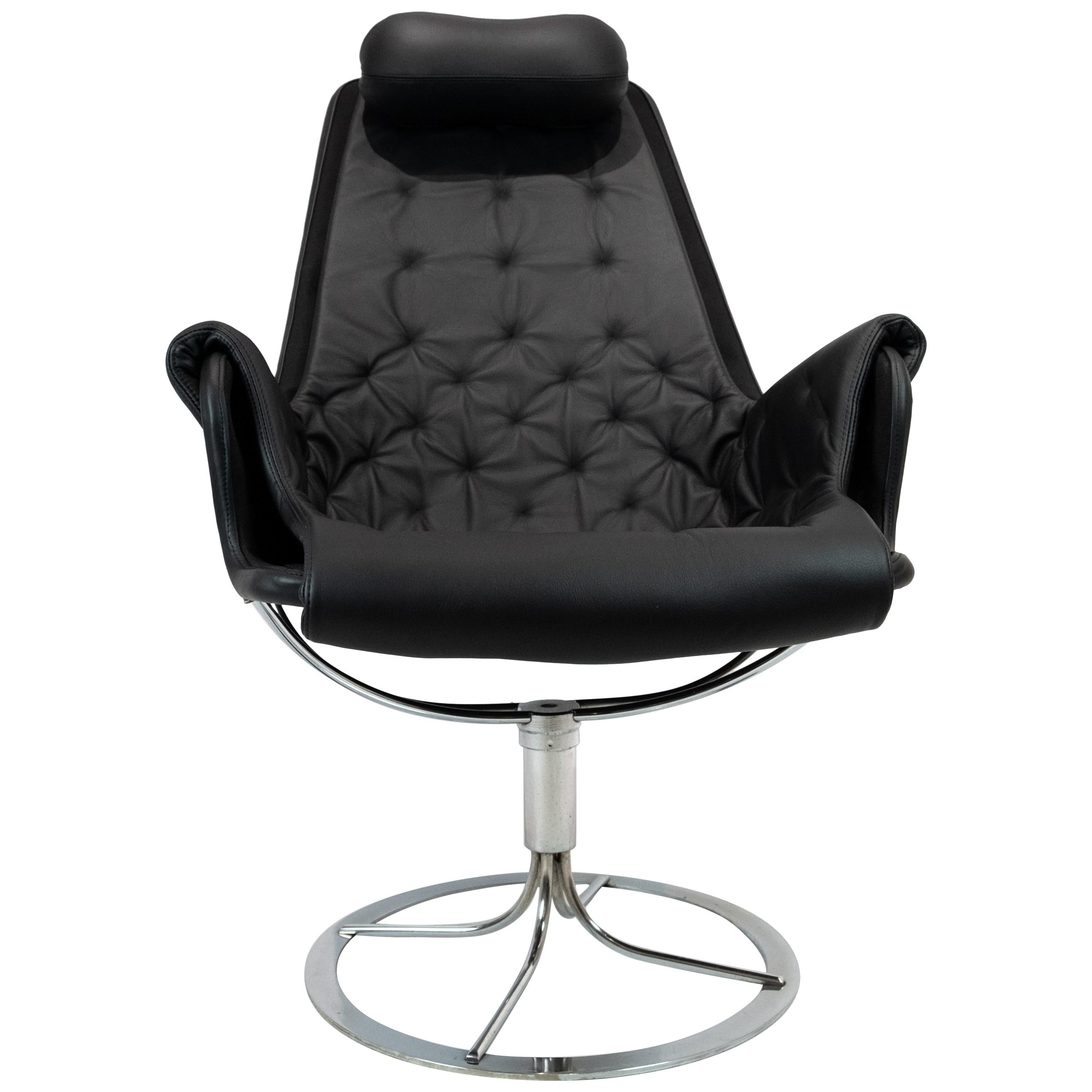 Easy Chair, Model Jetson 69, in Black Leather Designed by Bruno Mathsson, 1970s