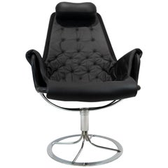 Easy Chair, Model Jetson 69, in Black Leather Designed by Bruno Mathsson, 1970s