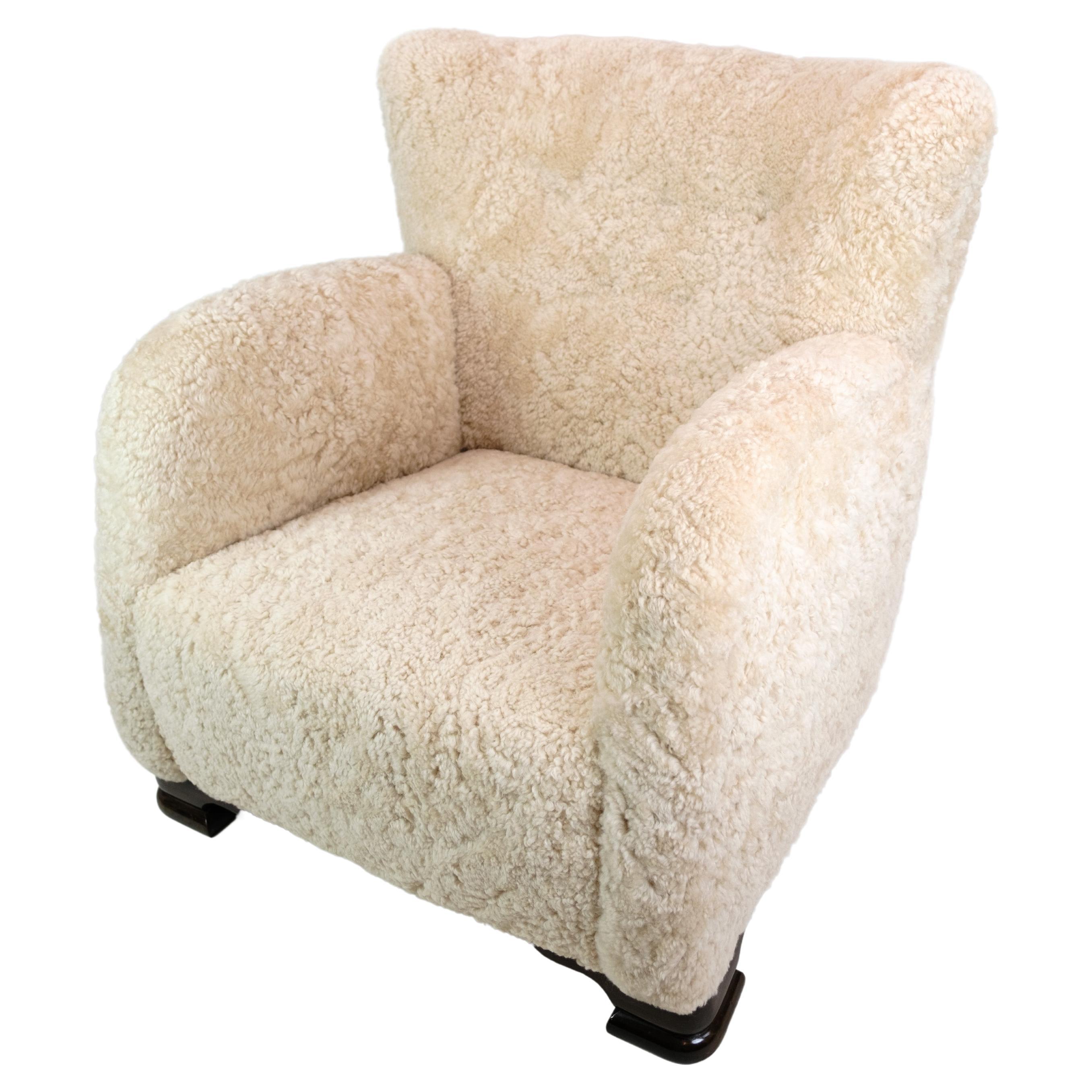 Easy Chair of a Danish Designer in Sheepskin from the 1940s  For Sale