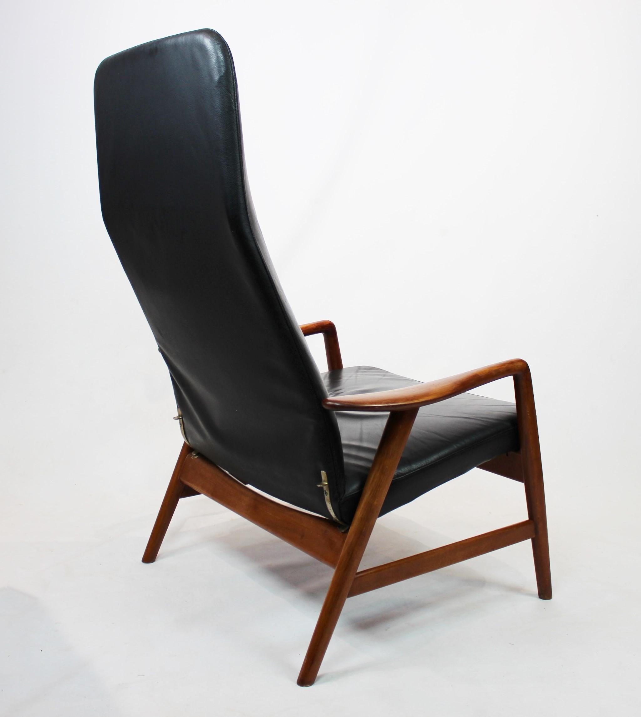 Danish Easy Chair of Black Leather by Alf Svensson and Fritz Hansen, 1960s