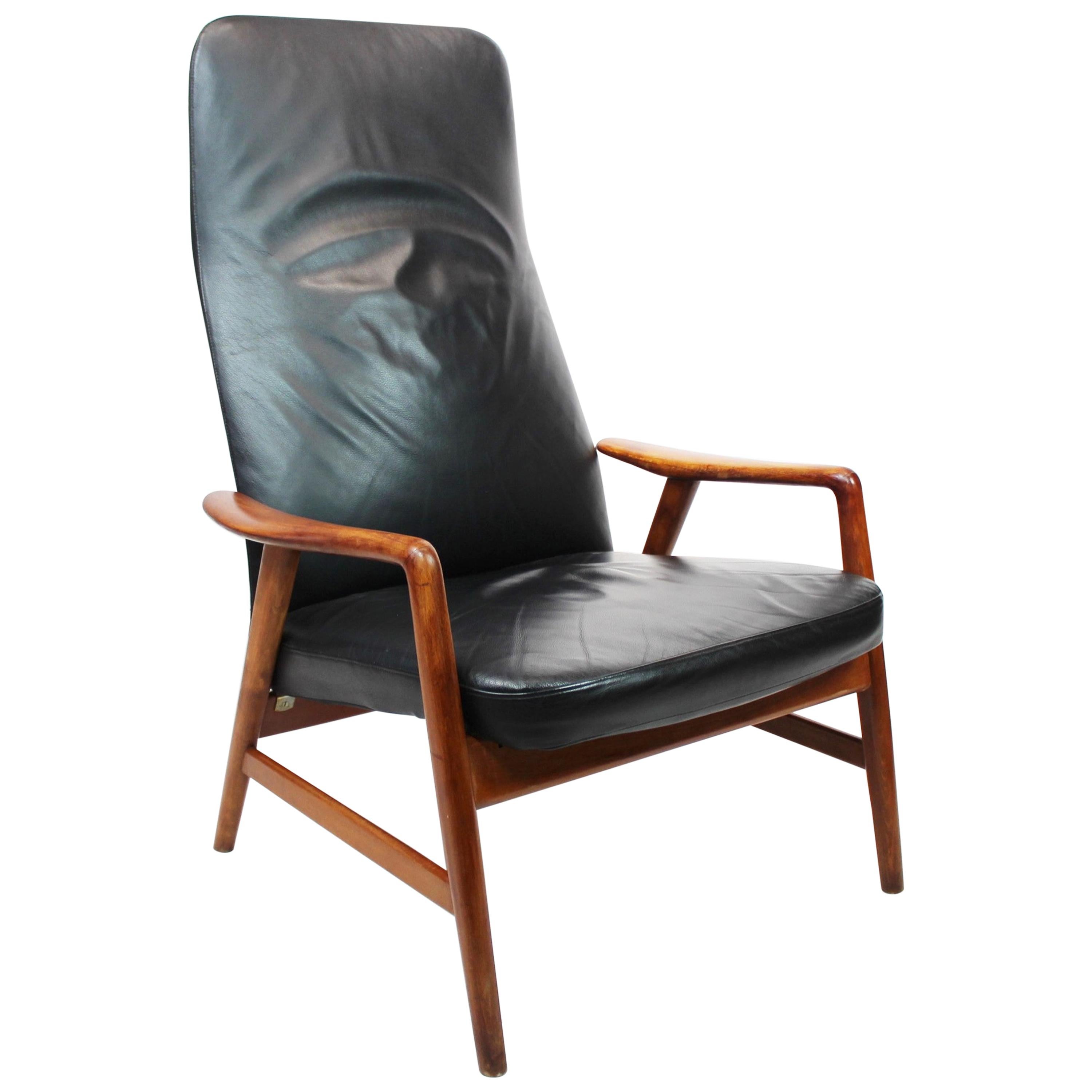 Easy Chair of Black Leather by Alf Svensson and Fritz Hansen, 1960s