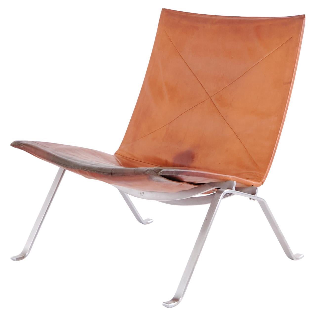 Easy chair PK22 In Original Upholstery Patinated Cognac Leather By Poul Kjærholm