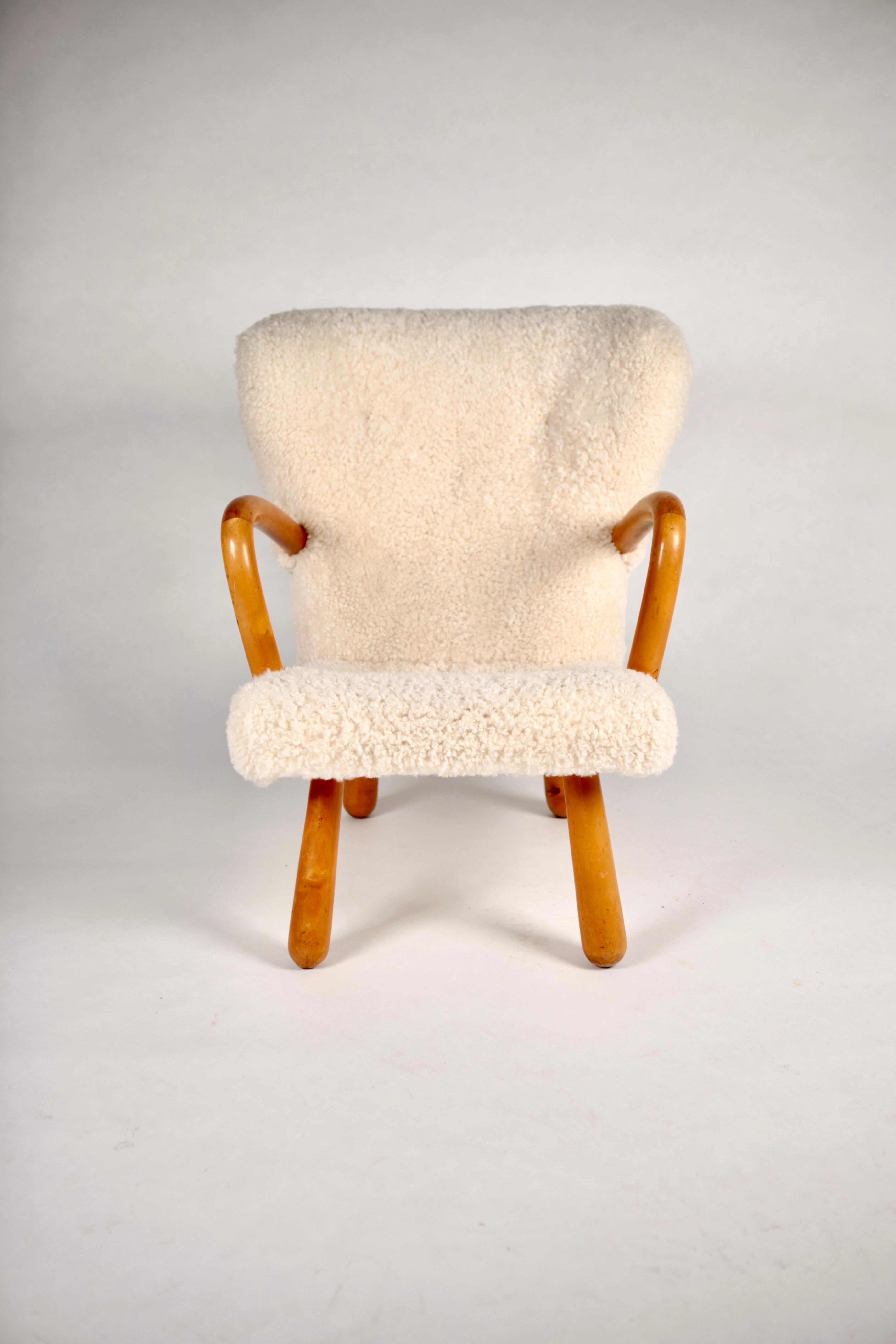 Mid-20th Century Easy Chair, Shearling upholstered, Model Åke, Ikea, Sweden, 1950s For Sale