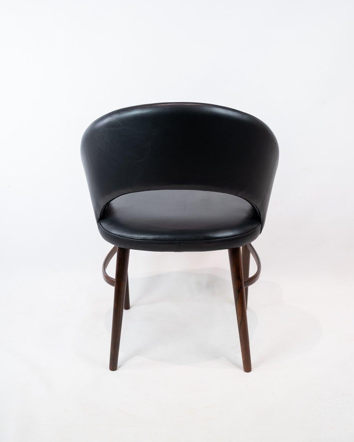 Danish Easy Chair Upholstered with Black Leather and Legs of Rosewood by Chr. Linneberg For Sale
