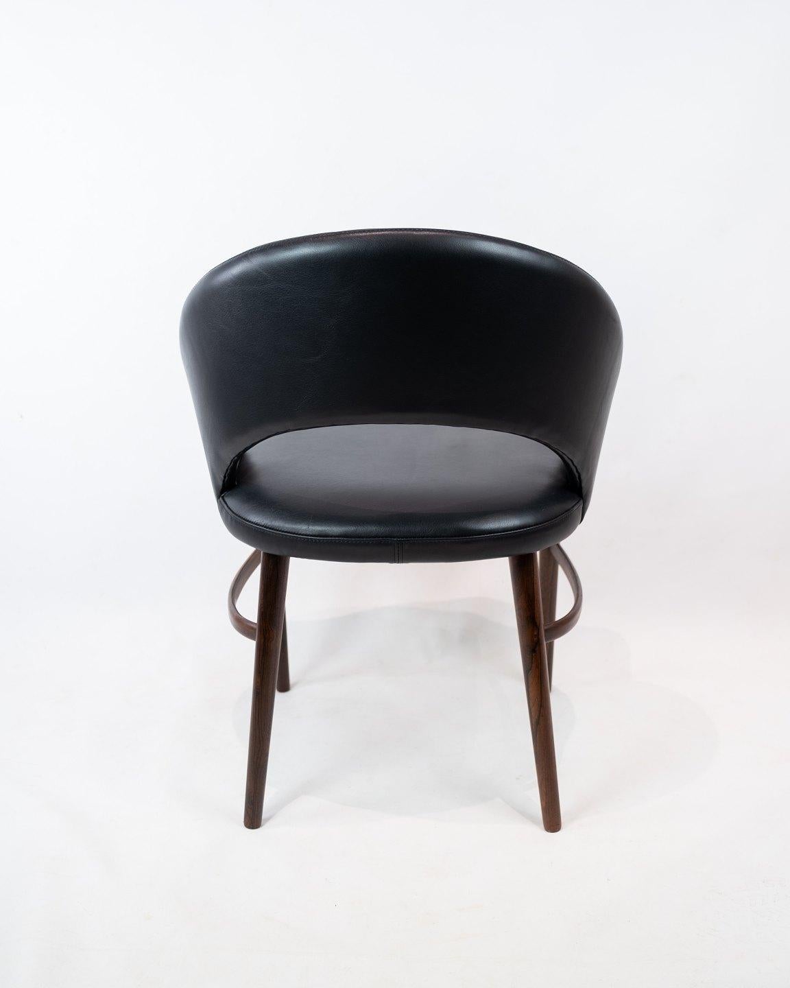 Danish Easy Chair Upholstered With Black Leather & Legs In Rosewood By Chr. Linneberg For Sale