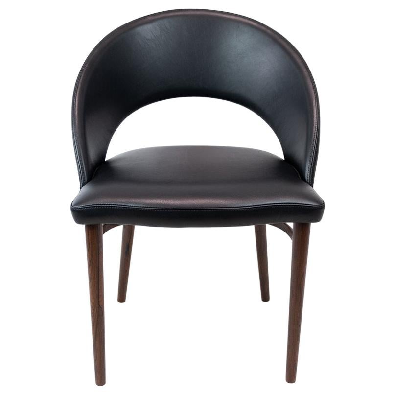 Easy Chair Upholstered with Black Leather and Legs of Rosewood by Chr. Linneberg For Sale