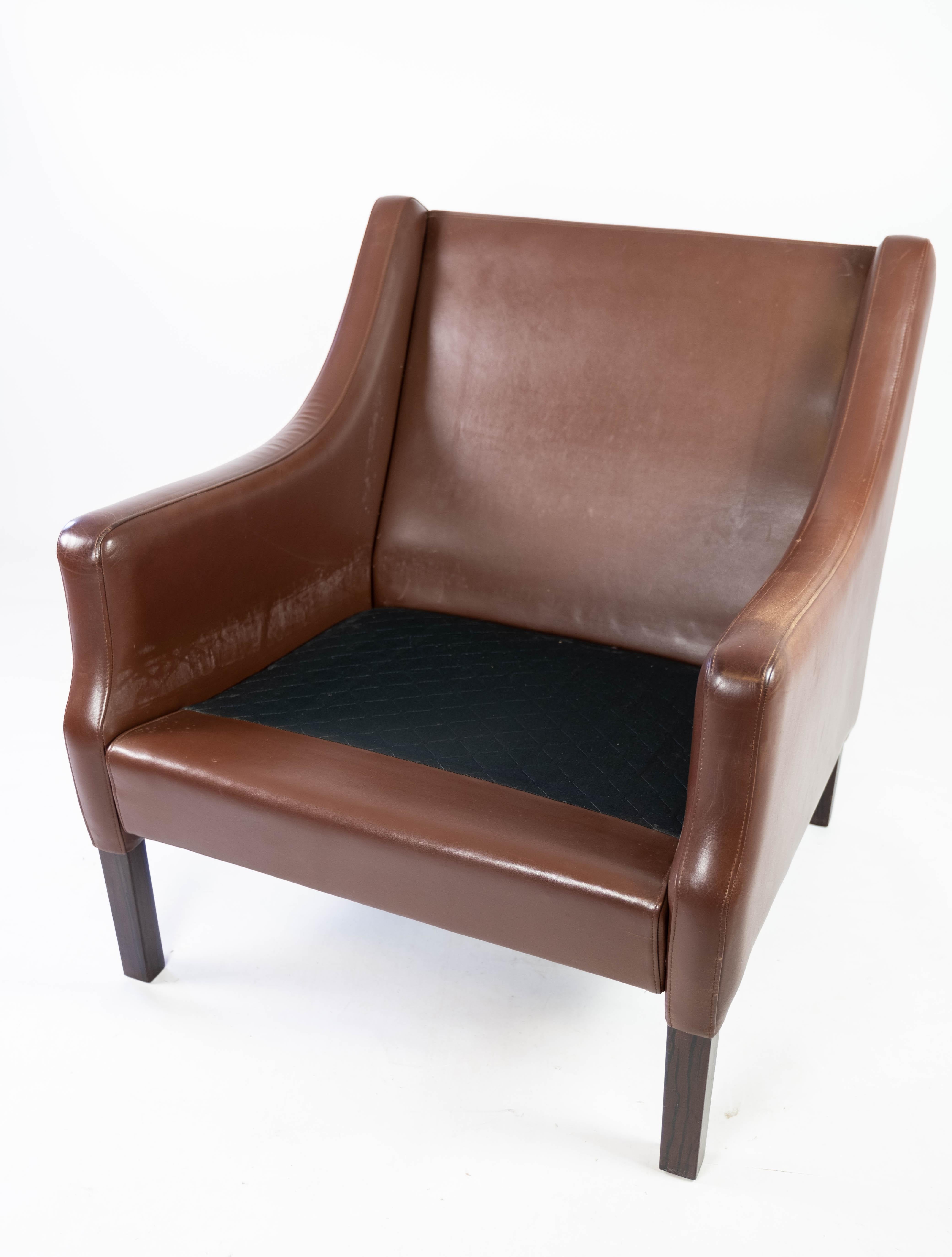 Easy Chair Upholstered with Dark Brown Leather Danish Design, 1960s 8