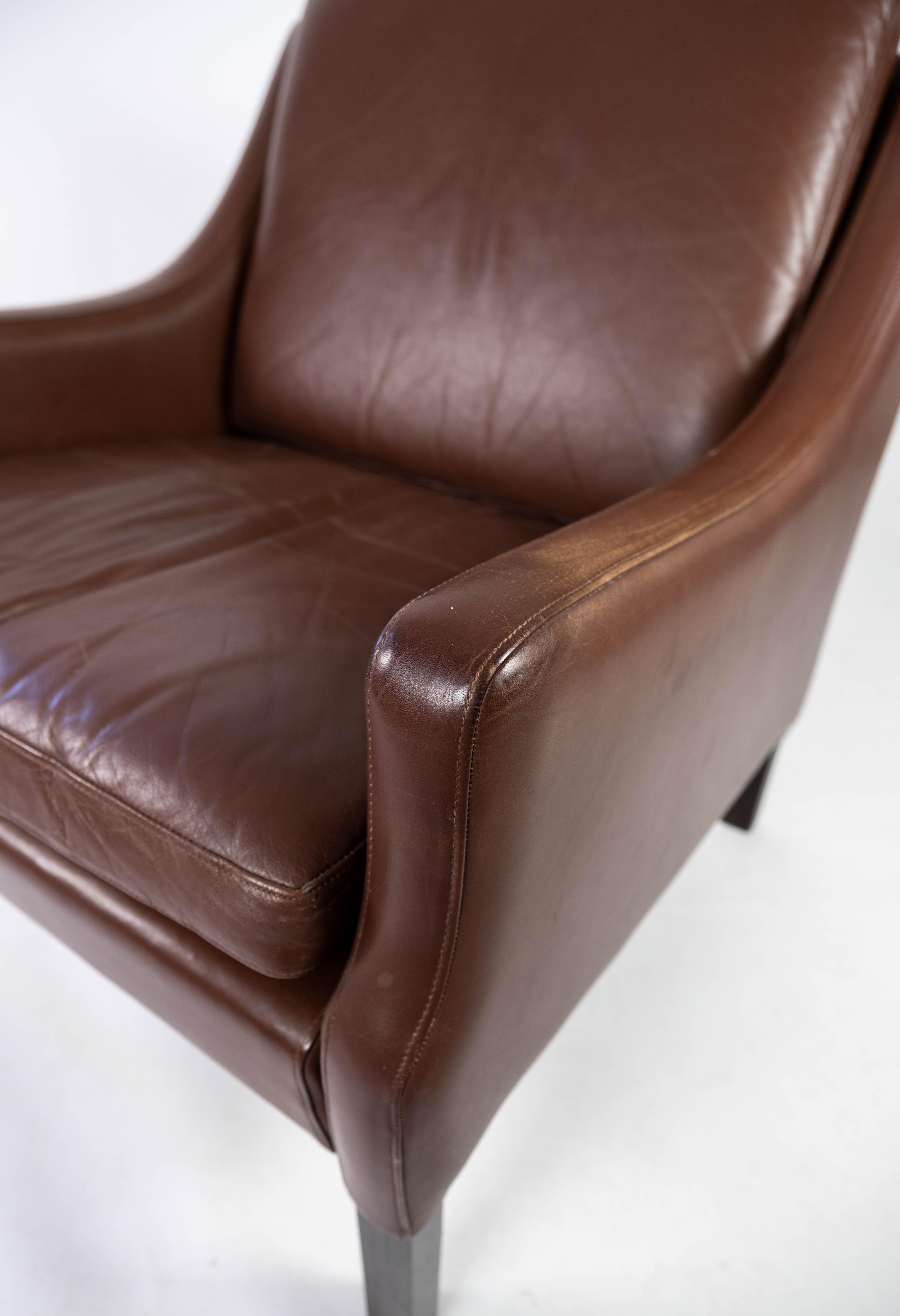 Easy Chair Upholstered with Dark Brown Leather Danish Design, 1960s In Good Condition In Lejre, DK