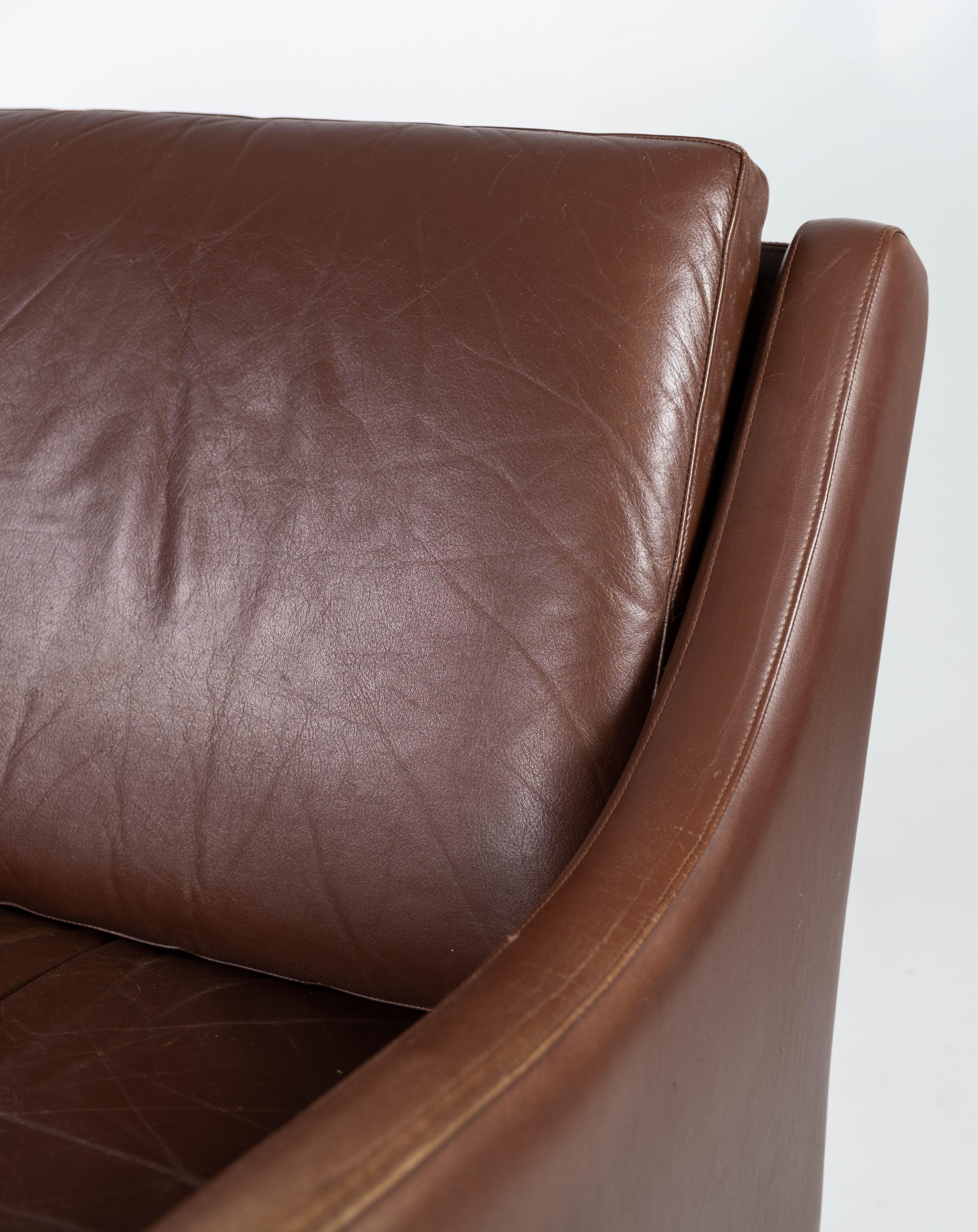 Mid-20th Century Easy Chair Upholstered with Dark Brown Leather Danish Design, 1960s