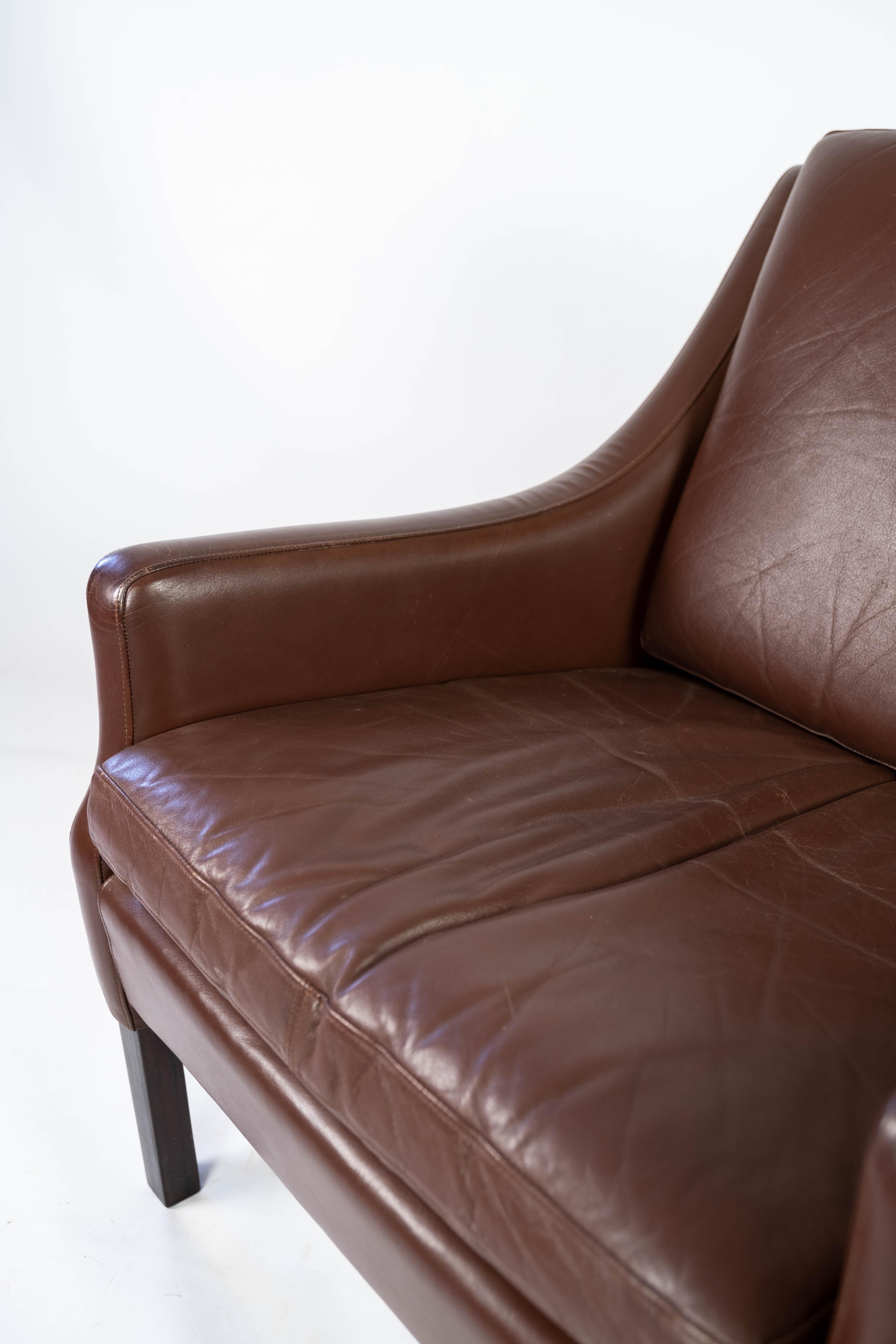 Easy Chair Upholstered with Dark Brown Leather Danish Design, 1960s 1