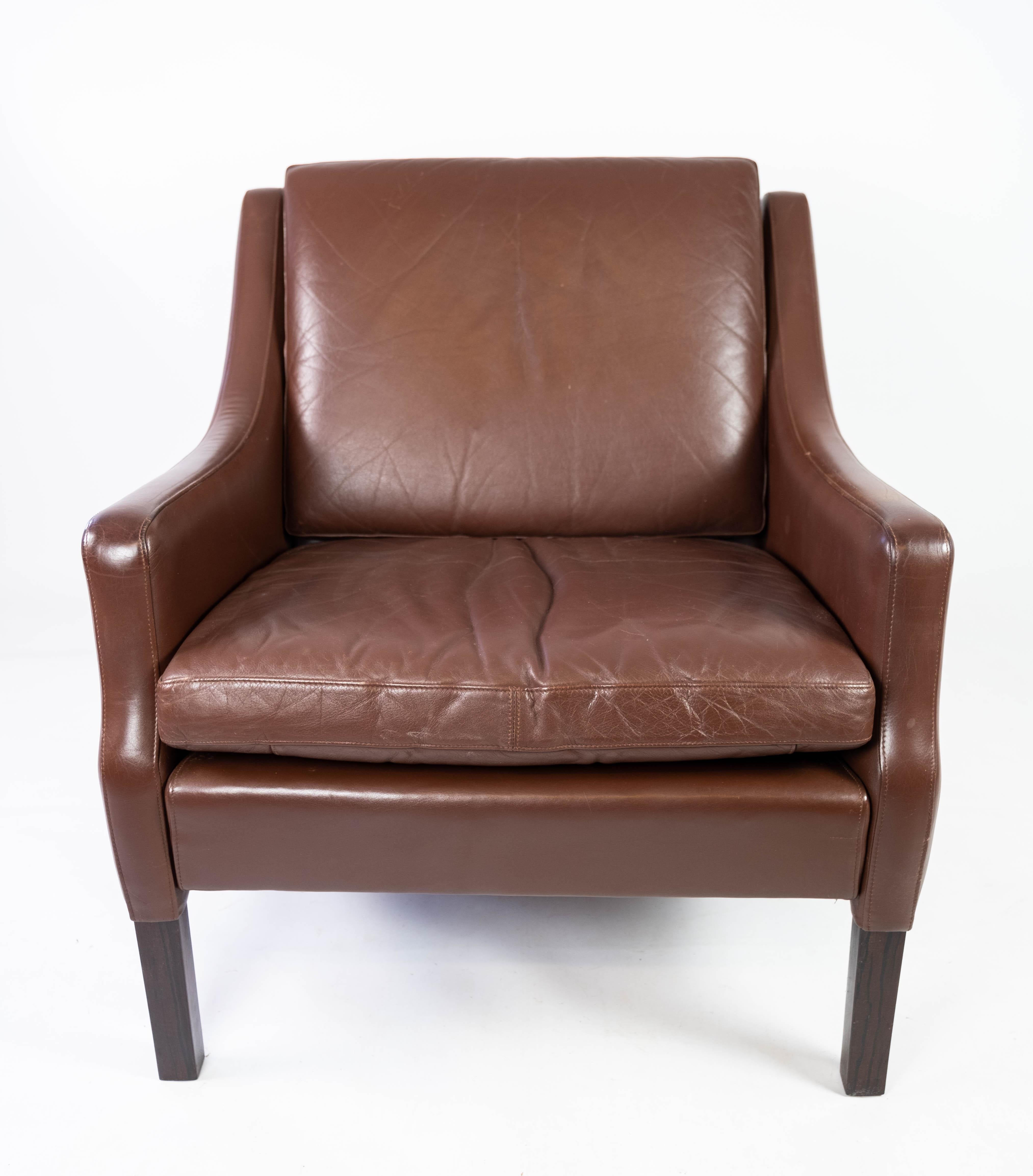 Easy Chair Upholstered with Dark Brown Leather Danish Design, 1960s 2